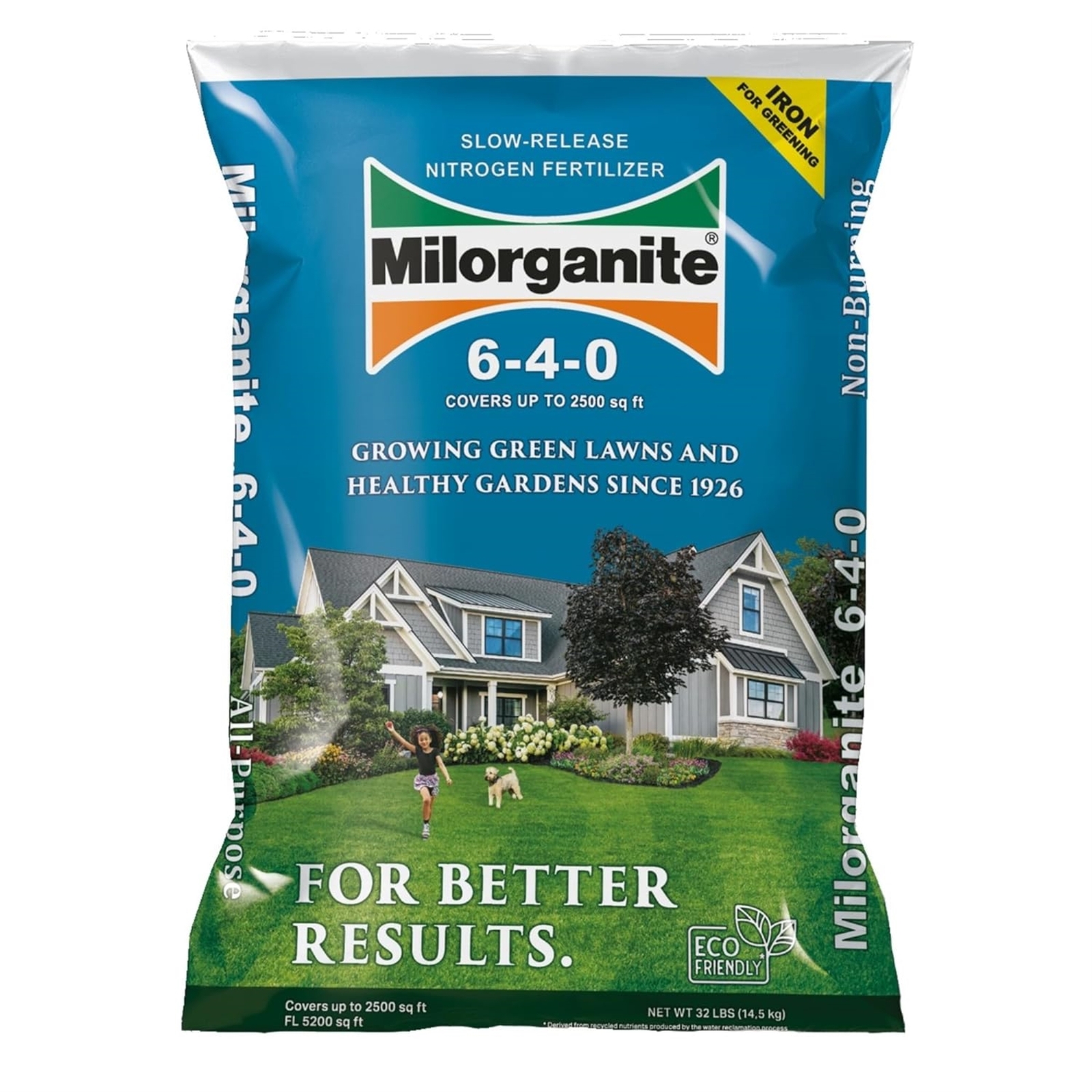 Milorganite Slow Release Nitrogen Lawn Fertilizer 6-4-0, 32 Pounds (Pack of 2)