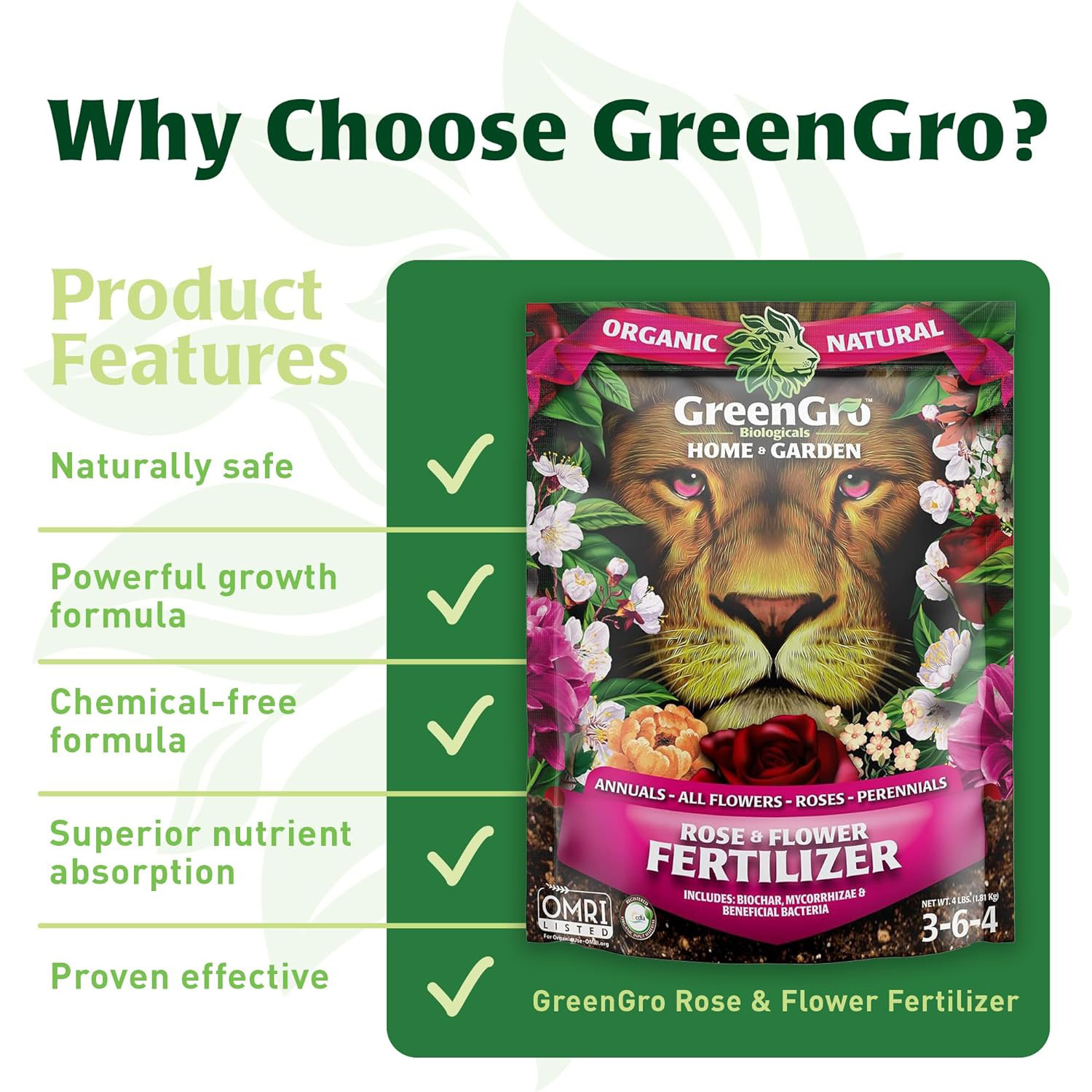Rose & Flower Fertilizer OMRI Listed 4 lbs by GreenGro Biologicals