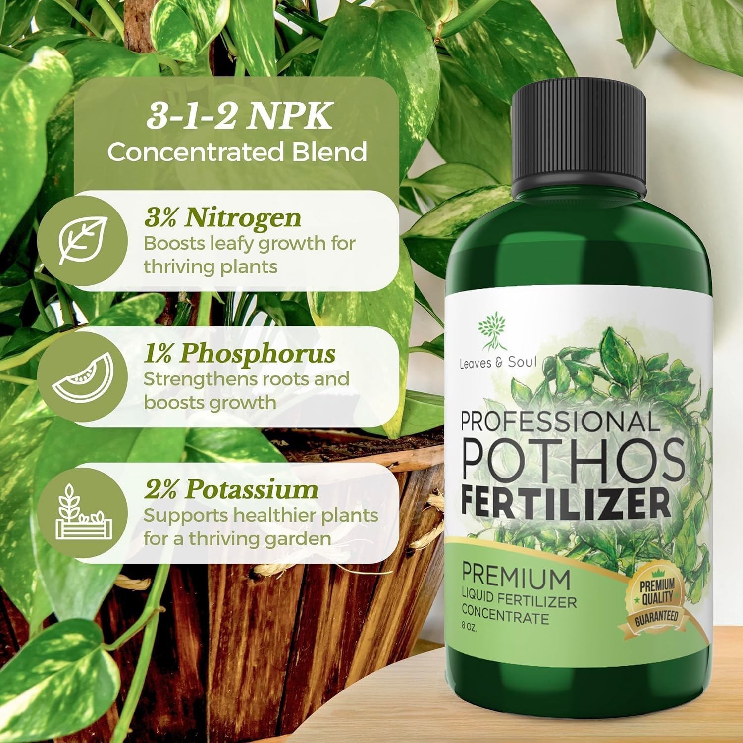 Professional Pothos Fertilizer Liquid 3-1-2 Concentrate 8 oz, Plant Food for…