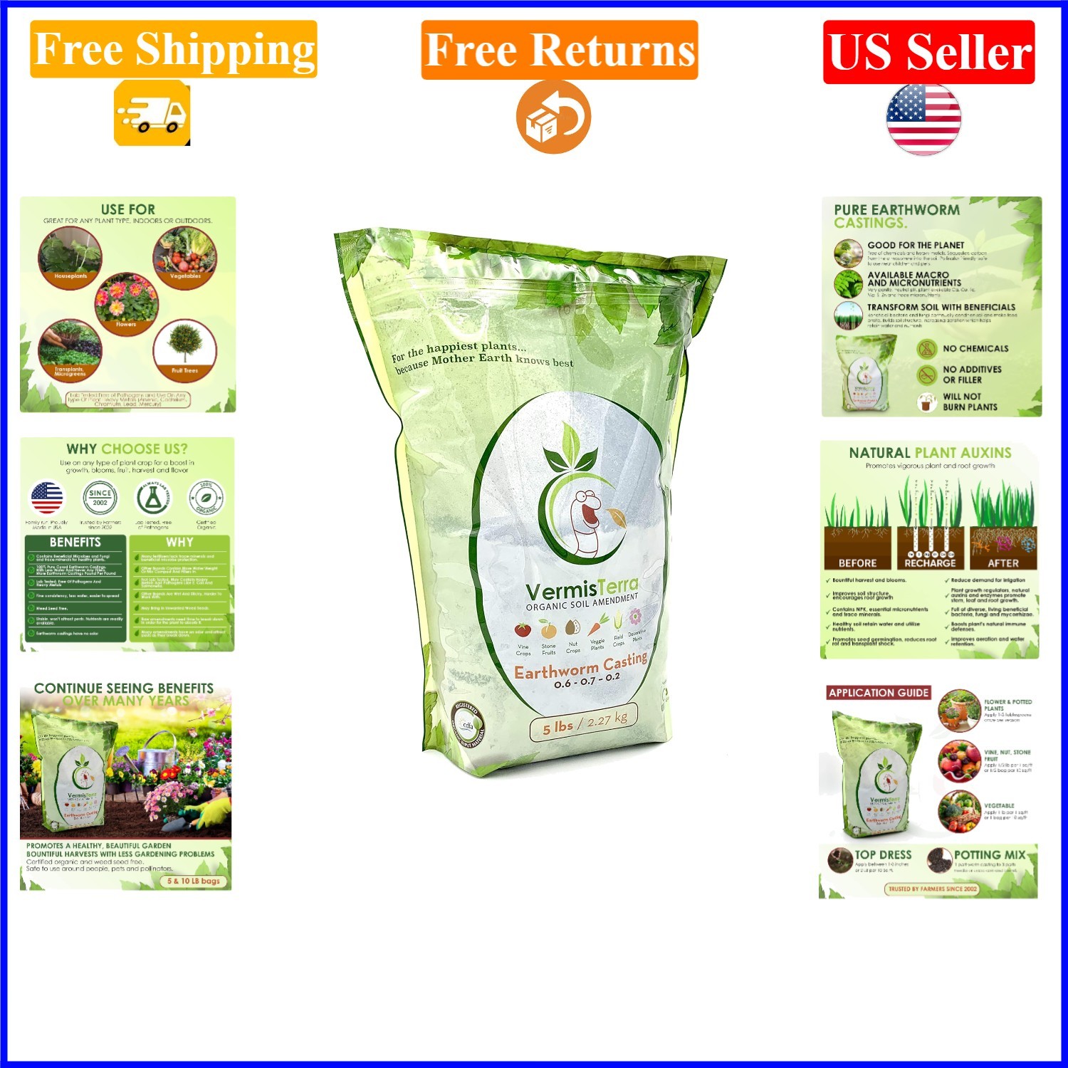 5 LB Organic Earthworm Castings Fertilizer & Soil Enhancer