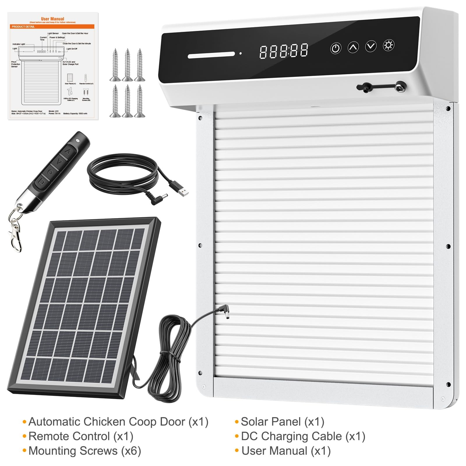 Mowei Automatic Chicken Coop Door Solar Battery Powered Weatherproof Aluminum