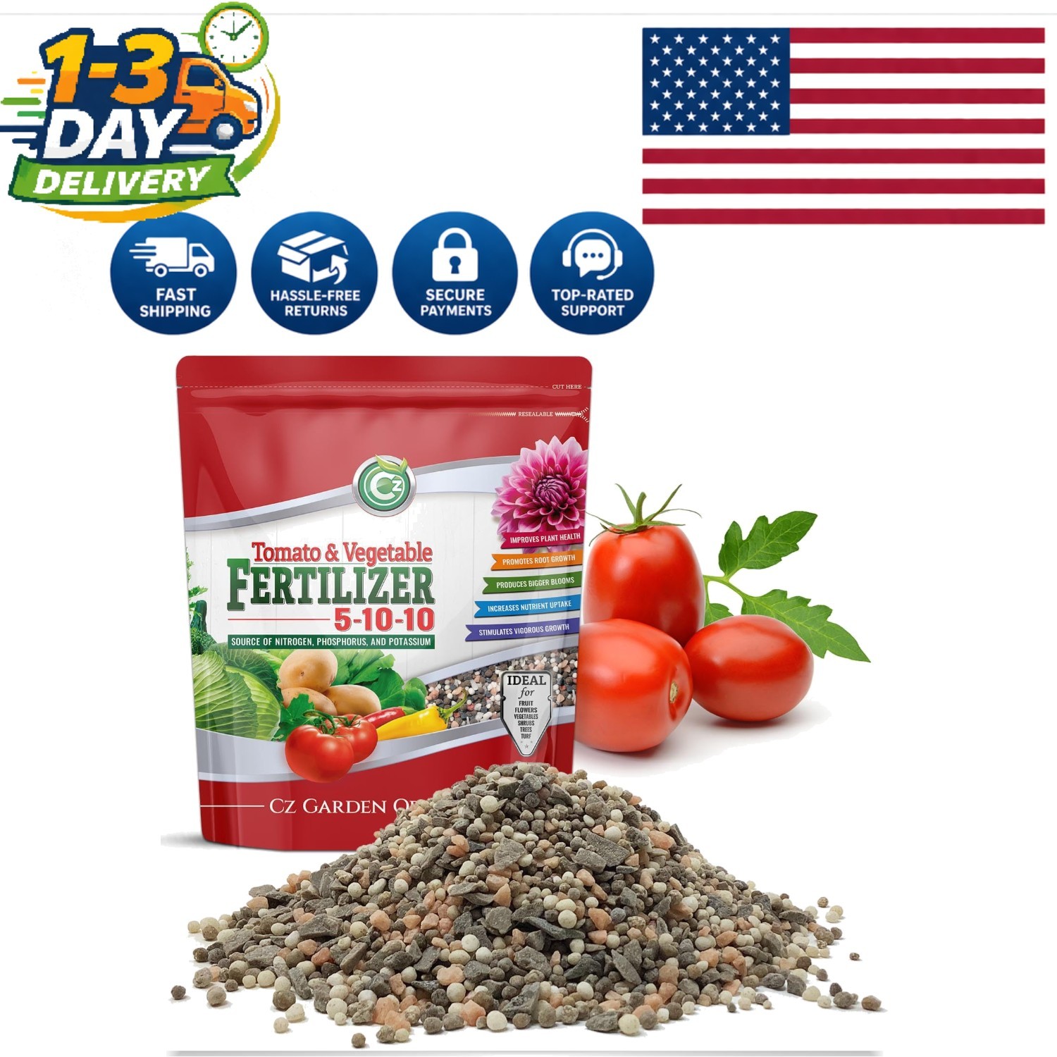 USA-Made 5-10-10 Tomato & Vegetable Fertilizer – 4lb for Organic Gardens