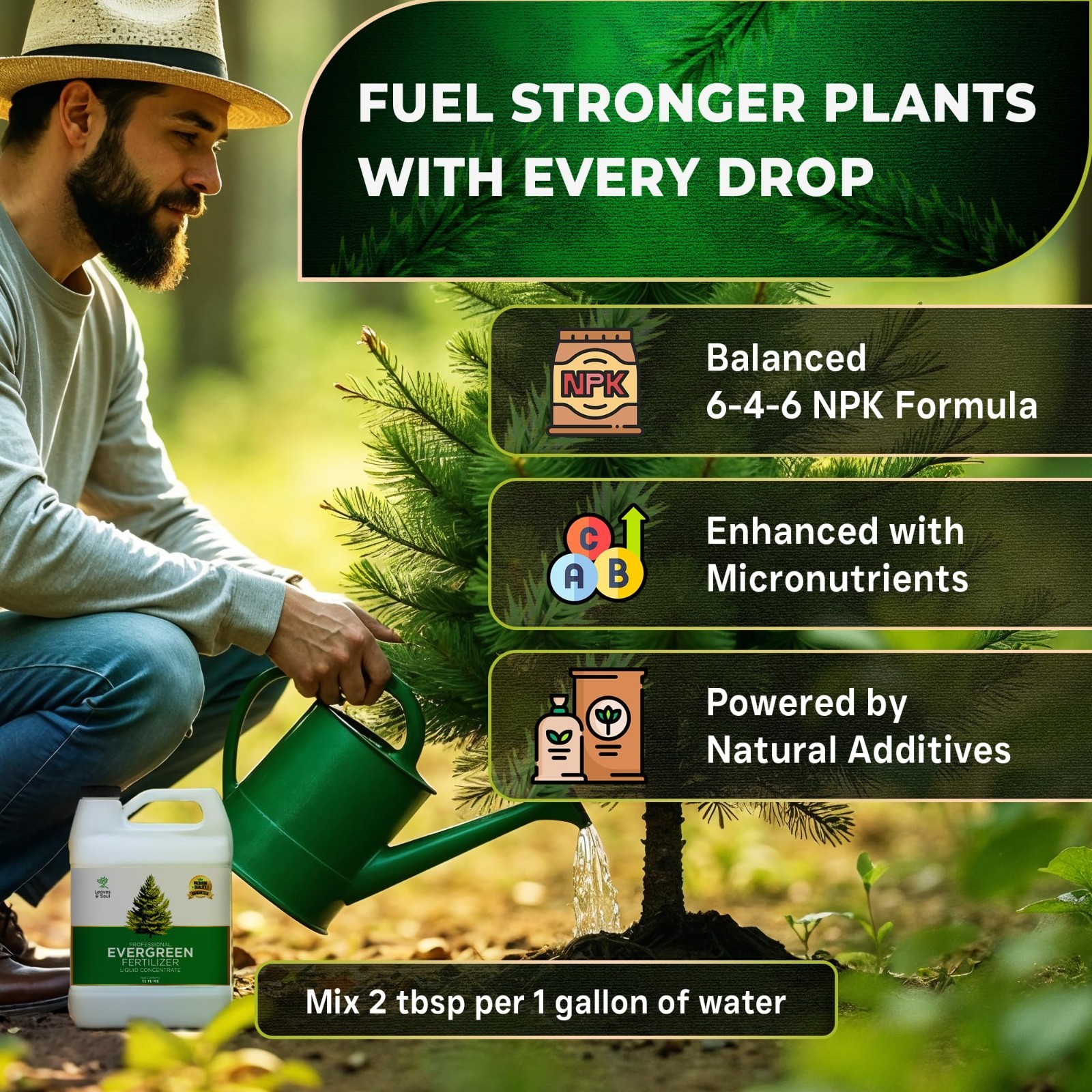 Evergreen Tree Fertilizer 6-4-6 Liquid Plant Food 32 oz for Healthy Growth