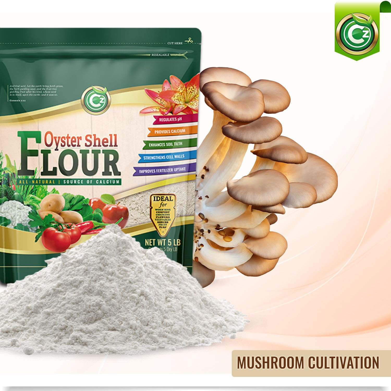Oyster Shell Flour 5LB – Made in USA Soil Amendment Fertilizer for Indoor/Outdoo