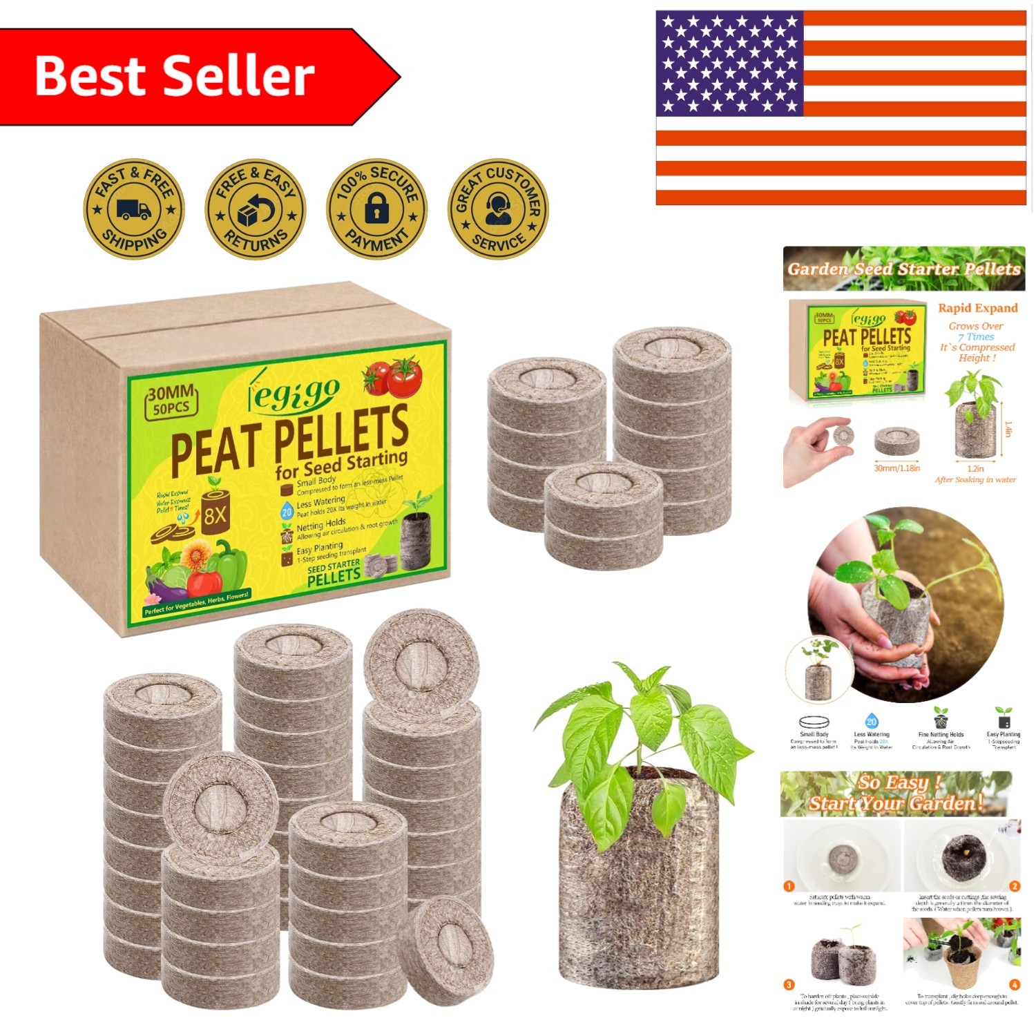 50 Compressed 30mm Peat Pods for Seedlings – Ideal for Herbs, Flowers & Veggies