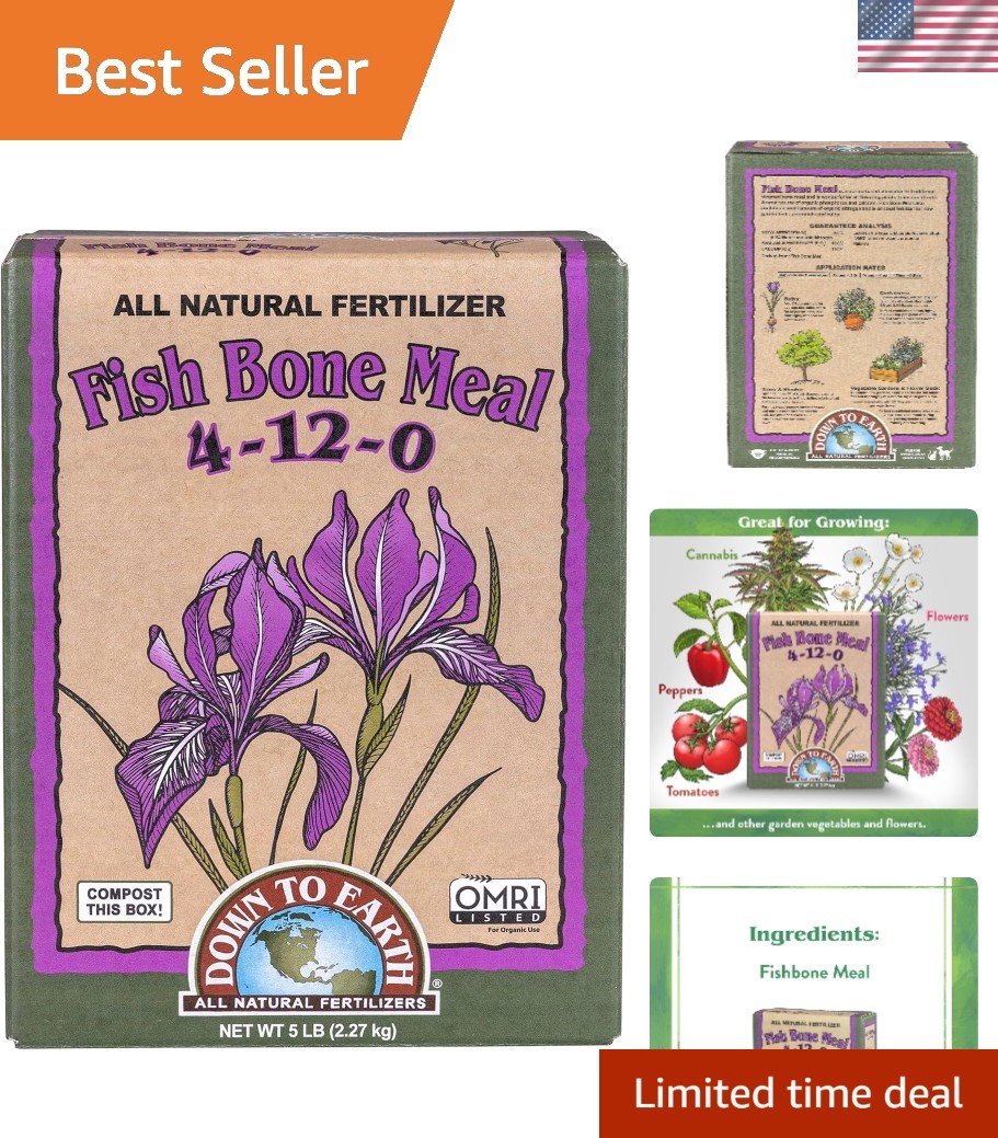 Down To Earth Organic Fish Bone Meal – 5 lb Hydroponic Plant Fertilizer 4-12-0