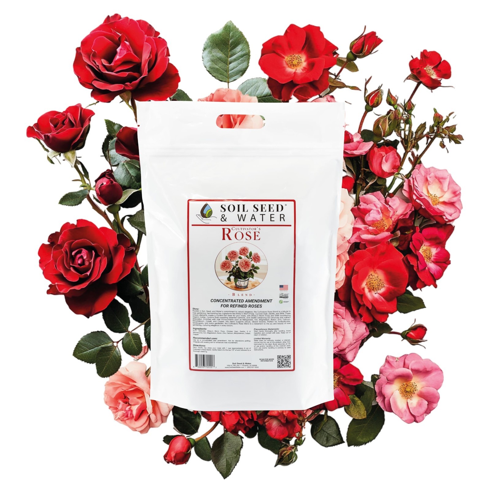 Organic Rose Fertilizer & Soil Amendment – OMRI Listed, 9 lbs for Flowers & Shru