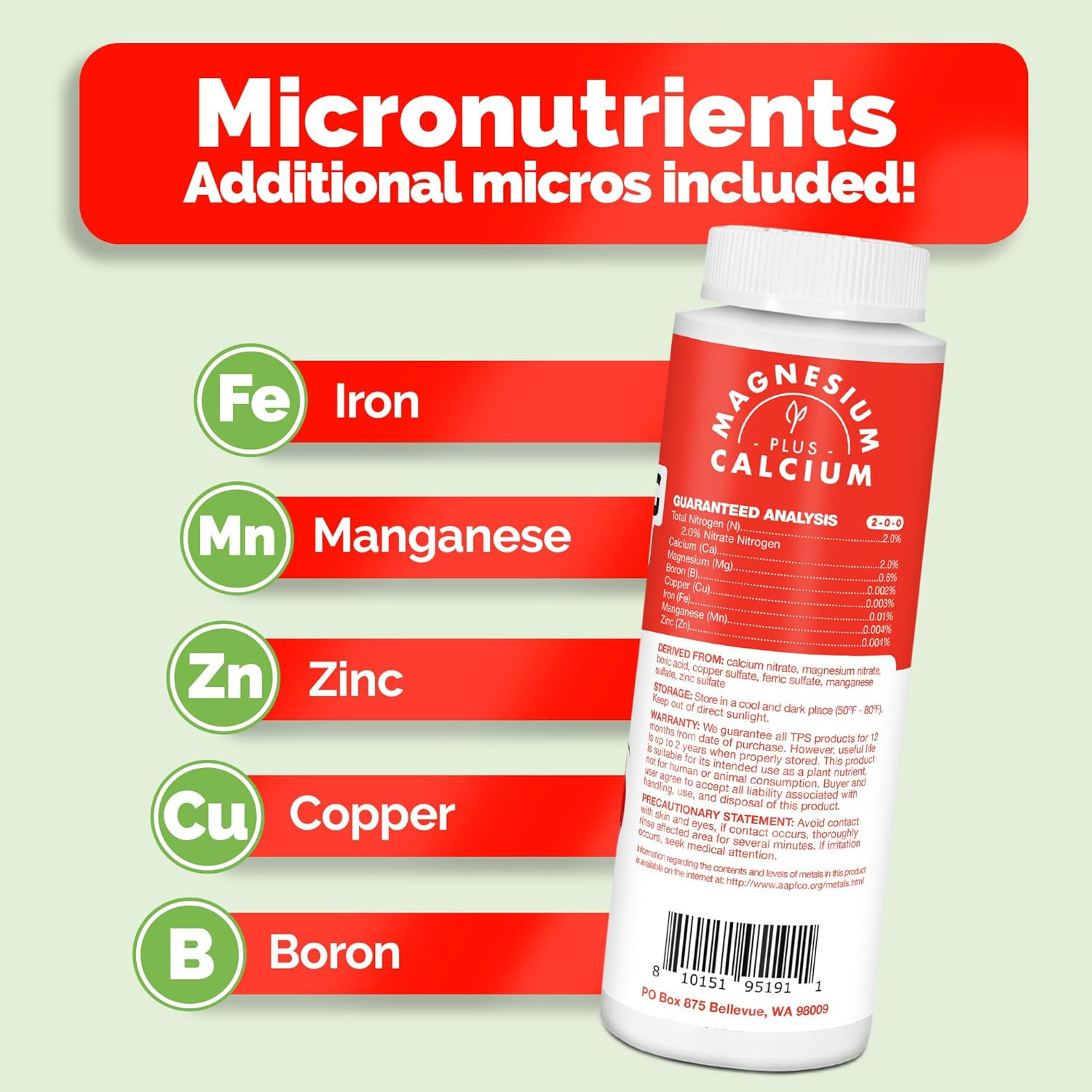 Cal-Mag for Plants Plus Iron and Micros, Calcium and Magnesium, Prevent Common D