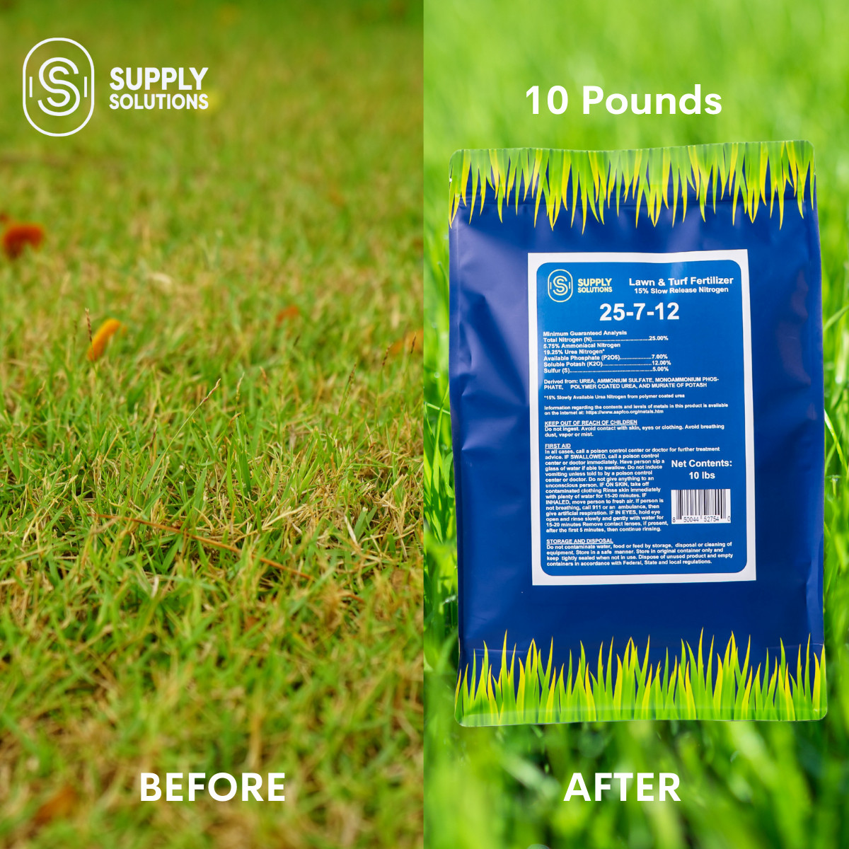 25-7-12 Lawn & Turf Fertilizer – Lawn, Turf and Garden Plants Food – 10 Lbs