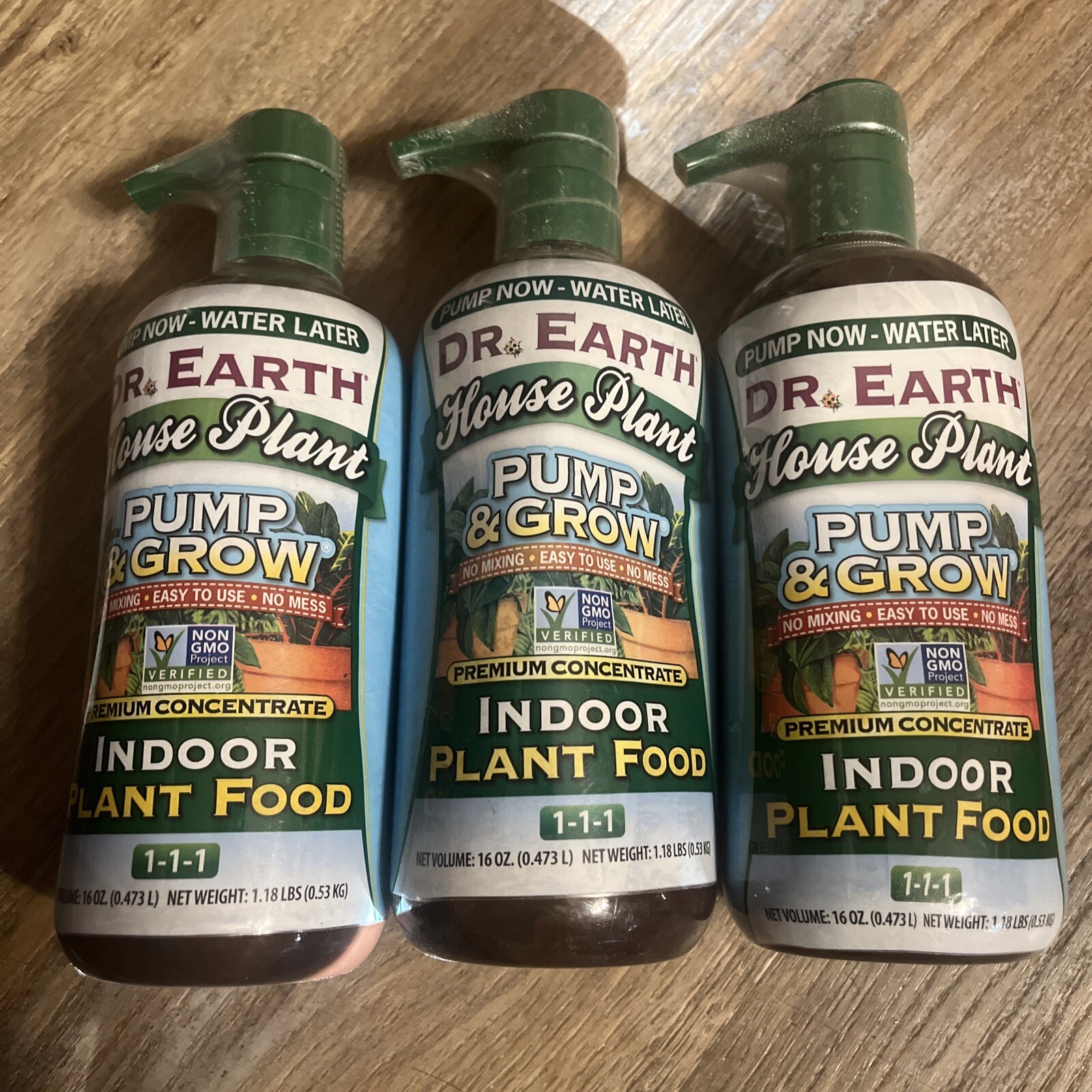 X3 Dr. Earth Organic & Natural Pump & Grow Indoor Plant Food 1-1-1, 16oz EA