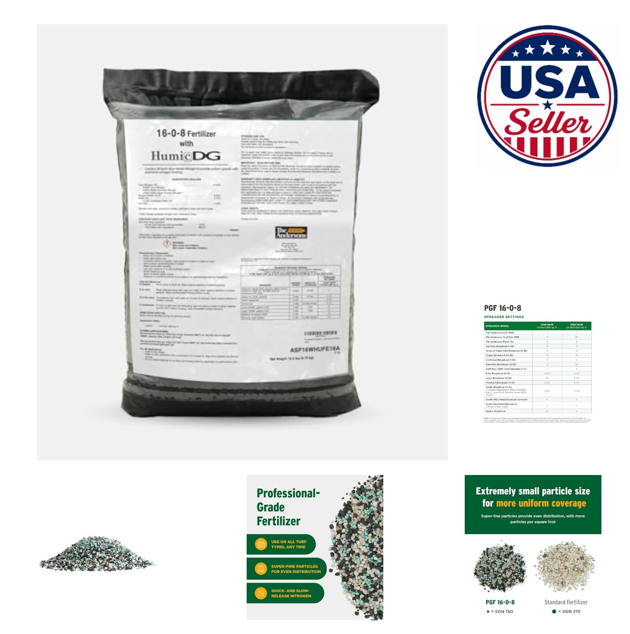 Professional Lawn Fertilizer 16-0-8 18lb Humic DG Iron Slow Release Feeding