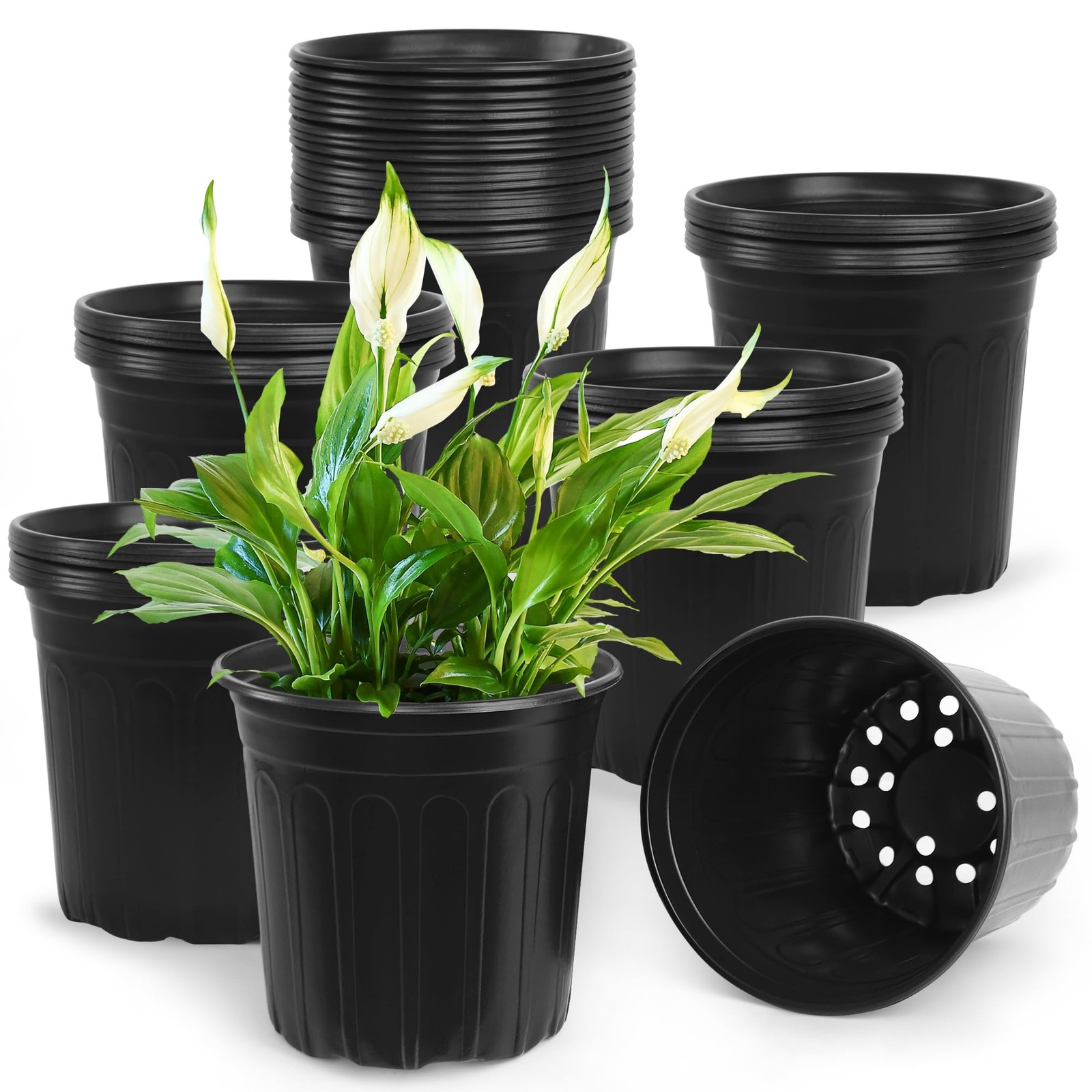 50 Pcs 2 Gallon Nursery Pots,Thickened Soft Plastic Plant Pots with Holes,Gar…