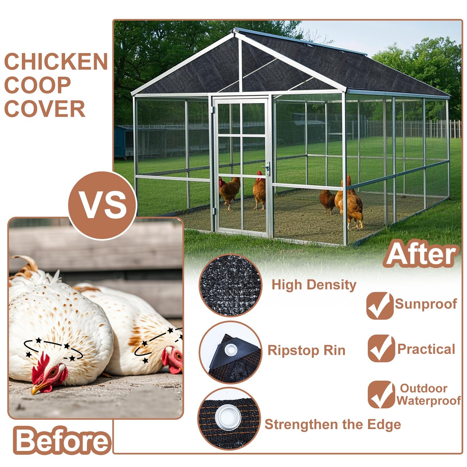 Voccos 11.5 6.6 Ft Chicken Coop Cover High Density Uv 90 Black Shade Cloth For