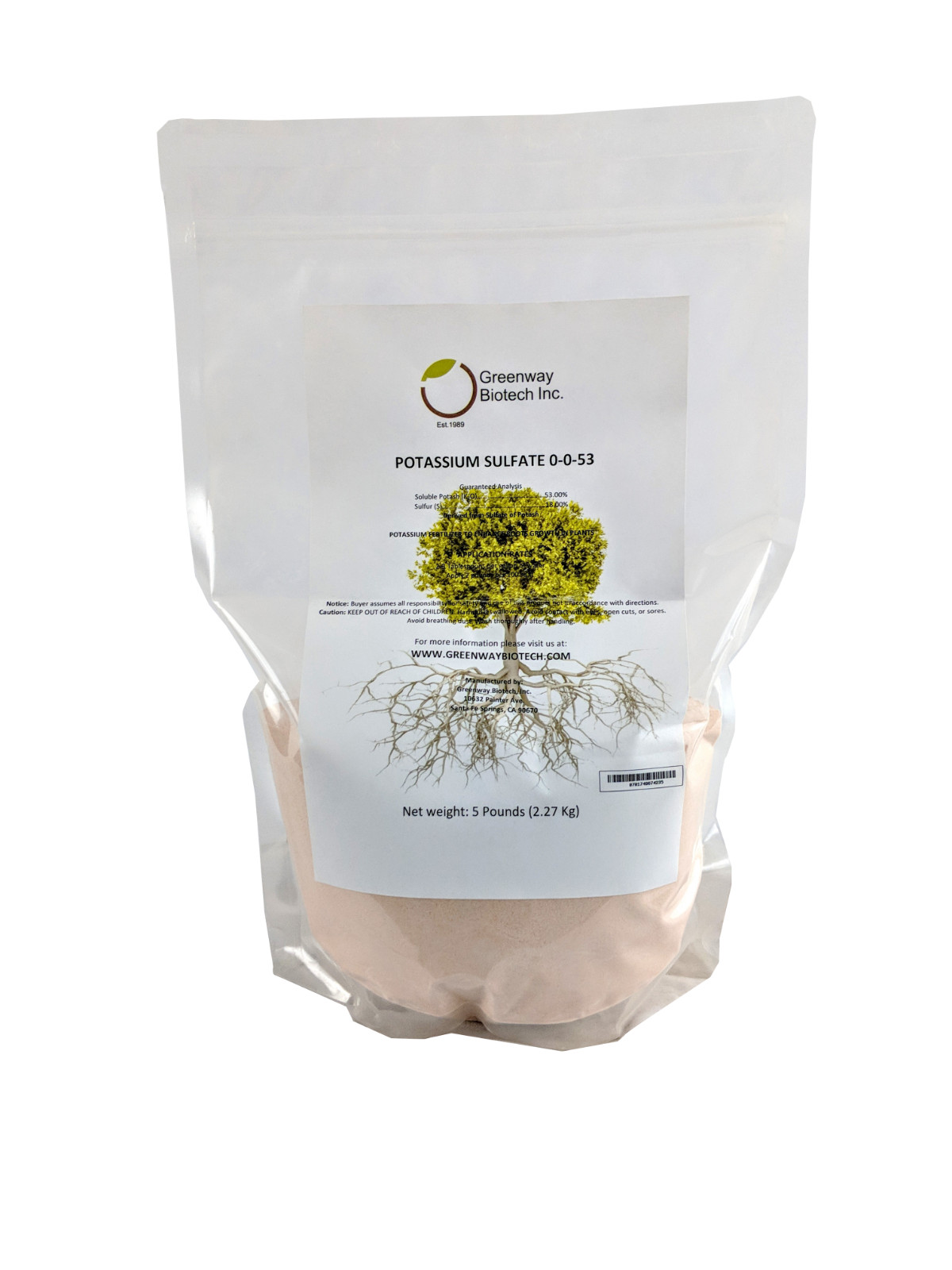 Potassium Sulfate 0-0-53 Plus 18% Sulfur 100% Water Soluble Potash 5 Pounds