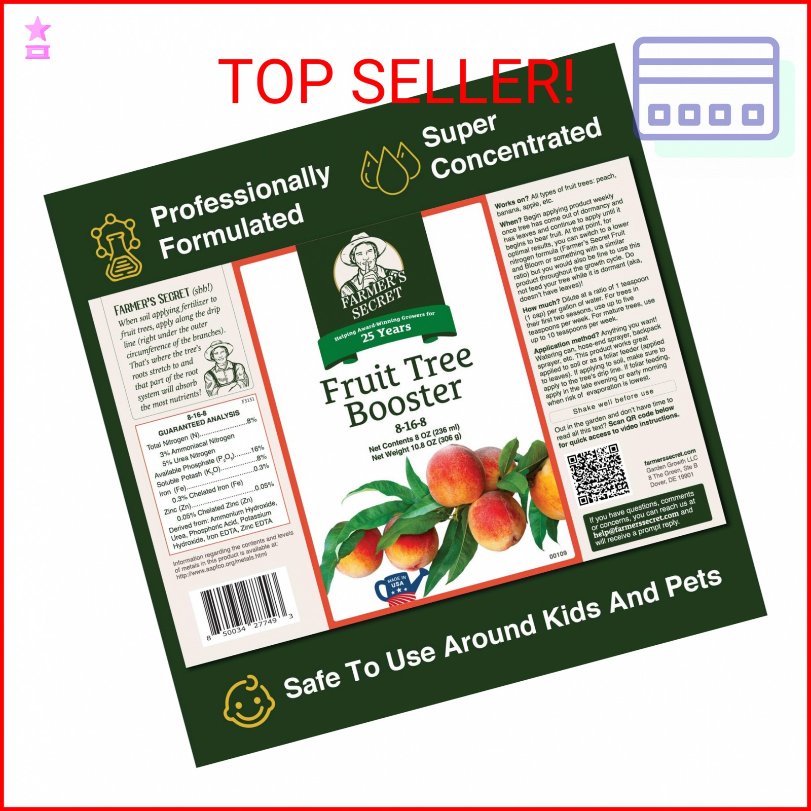 Farmer’s Secret Fruit Tree Booster Fertilizer (8oz) – Super Concentrated and Pho