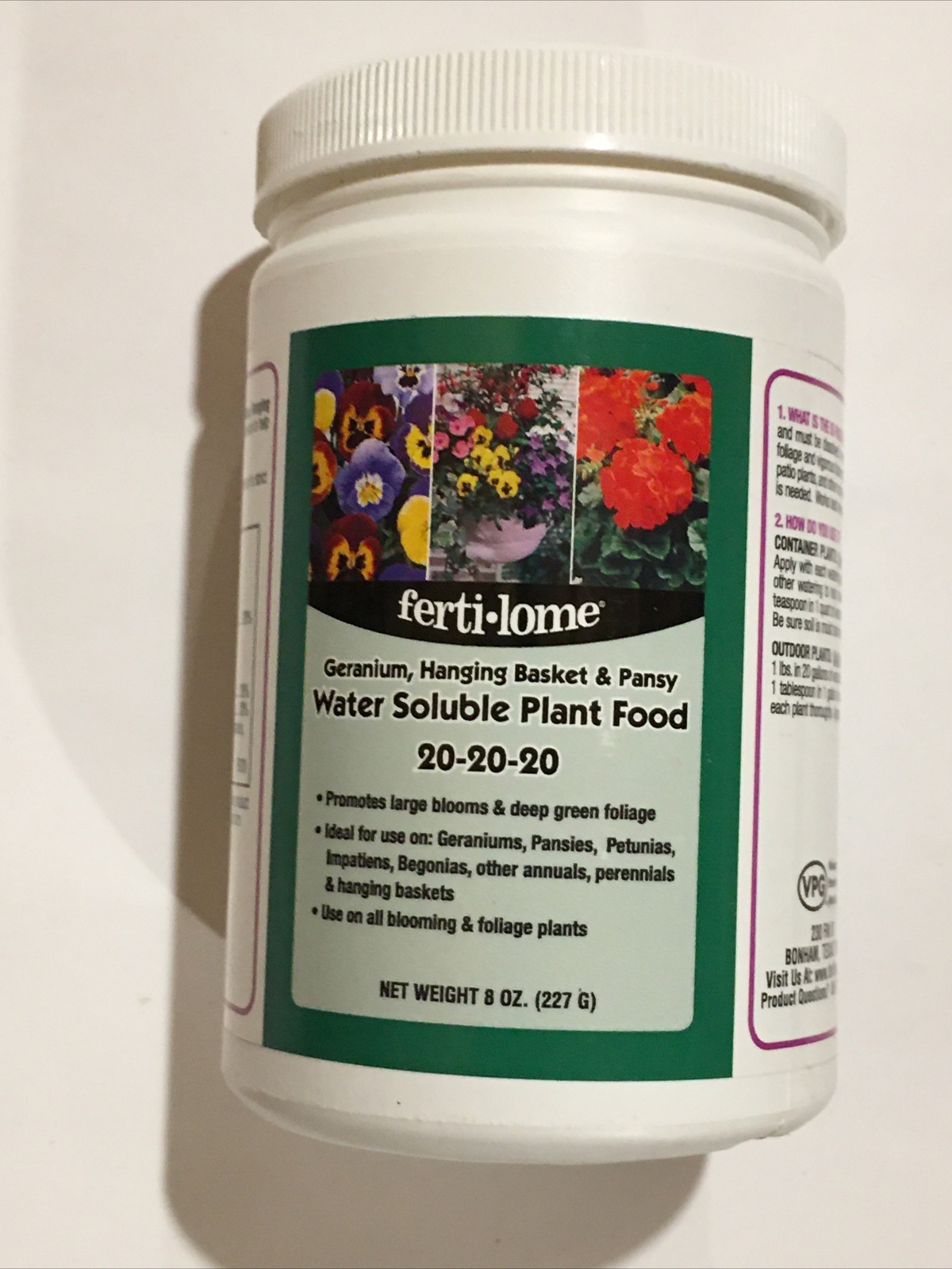 Ferti-lome 20-20-20 Water Soluble Plant Food 8oz Geranium, Hanging Basket &Pansy