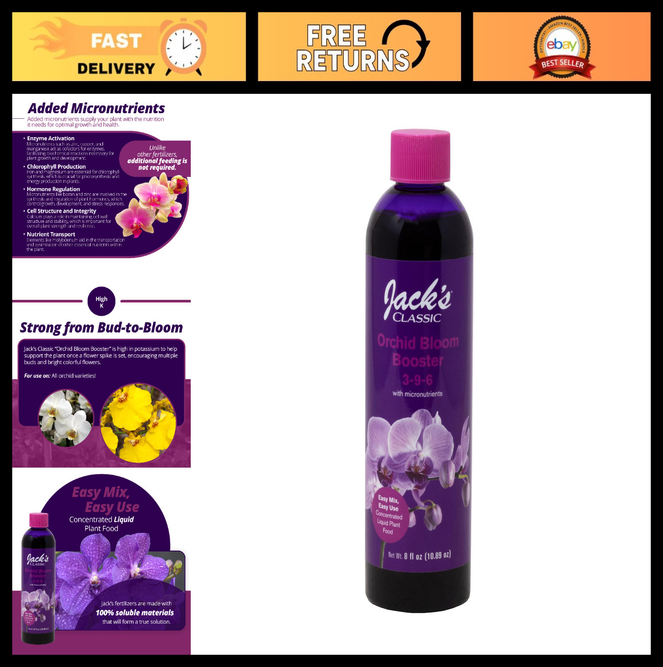 Orchid Bloom Booster Liquid Plant Food 3-9-6 with Micronutrients, 8 fl oz