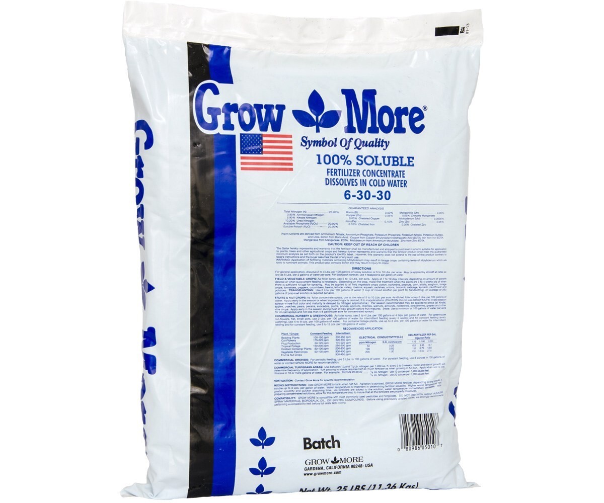   Grow More 6-30-30 Standard, 25 Lbs  Water Soluble Plant Fertilizer 