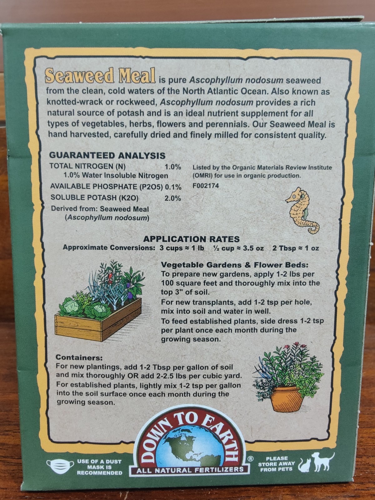 Down To Earth Seaweed Meal Organic Fertilizer. 1-0.1-2 8oz (.23kg). Small Box