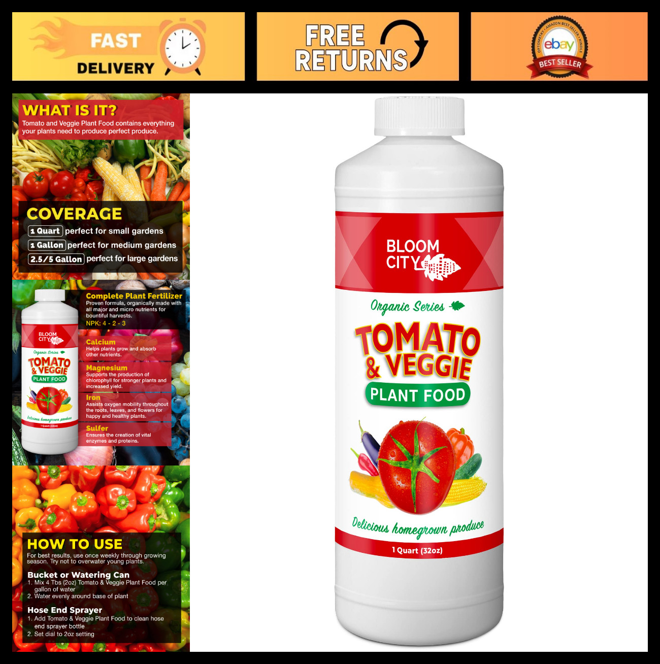Liquid Fertilizer for Tomatoes & Veggies – Boost Harvests, Strong Roots, 32 oz