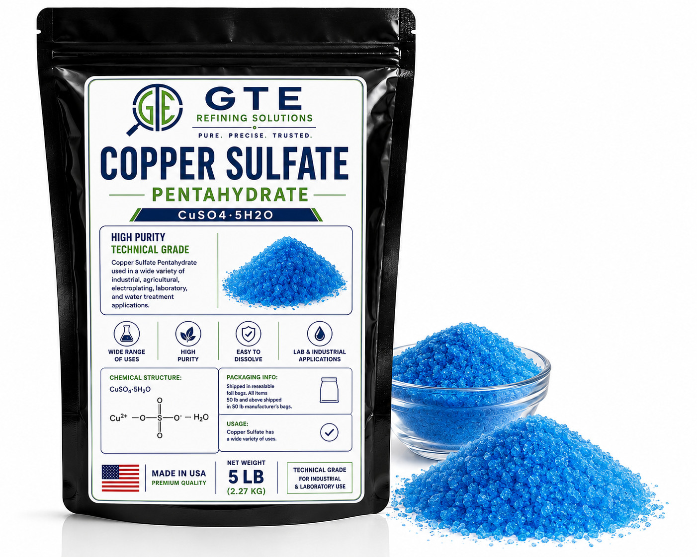 Copper Sulfate Crystals 99% Pure Pentahydrate 5 LBS