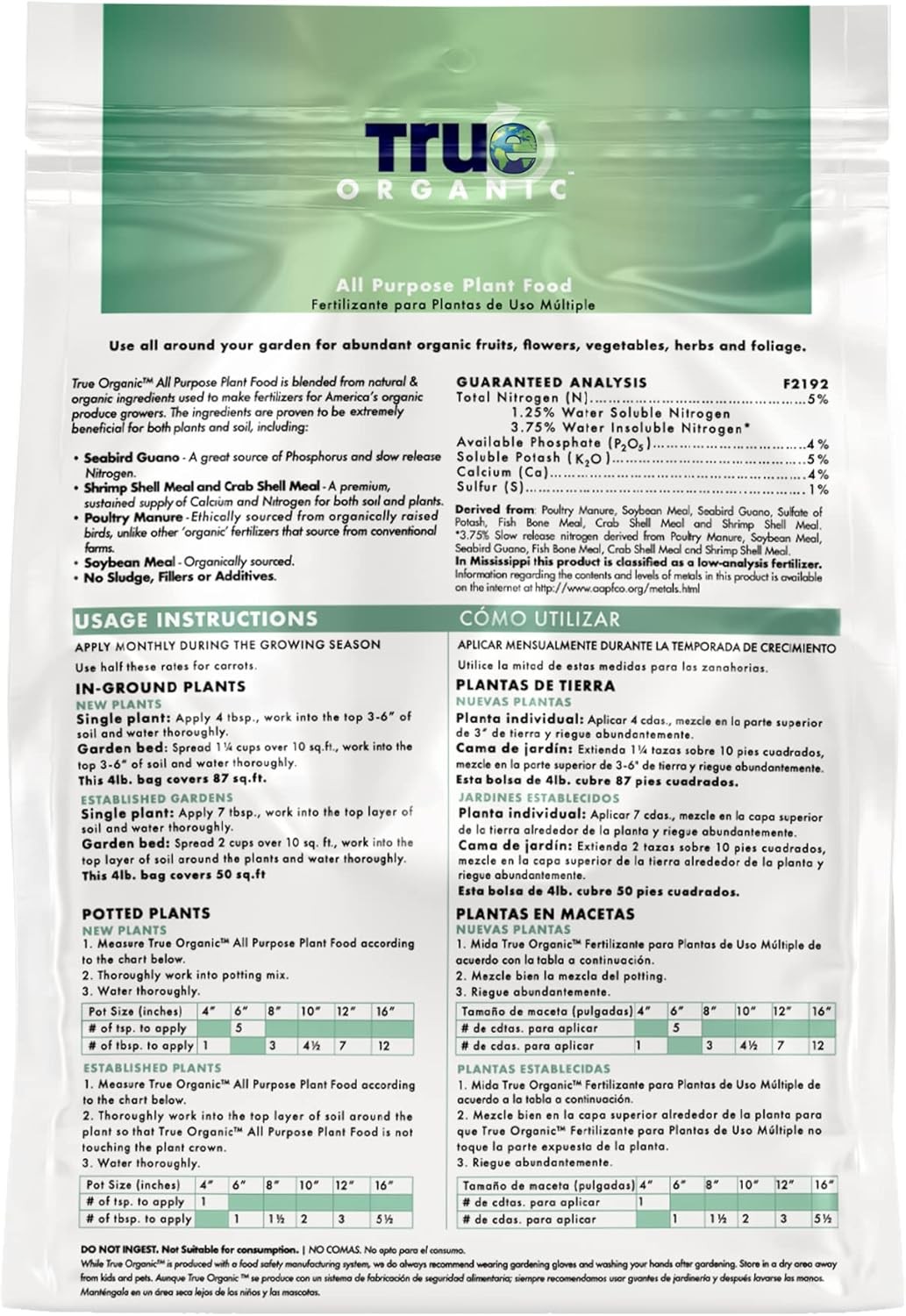 True Organic All Purpose Plant Food – Organic Fertilizer for Fruits, Vegetables,