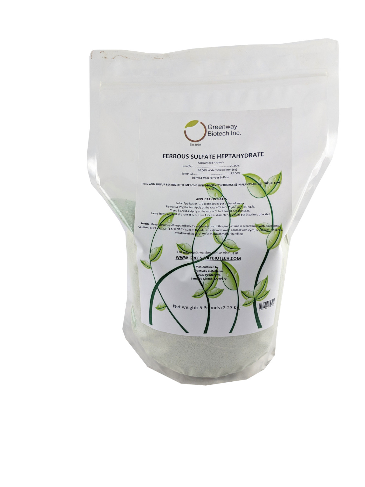 Ferrous Sulfate Iron Sulfate Water Soluble Powder 20% Iron 5 Pounds