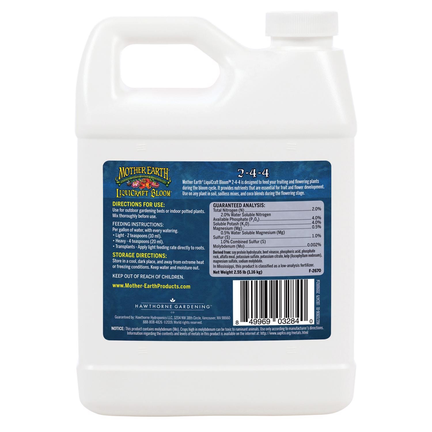 Mother Earth HGC733936 LiquiCraft Grow 2-4-4 Hydroponic Plant Nutrients 1 qt.
