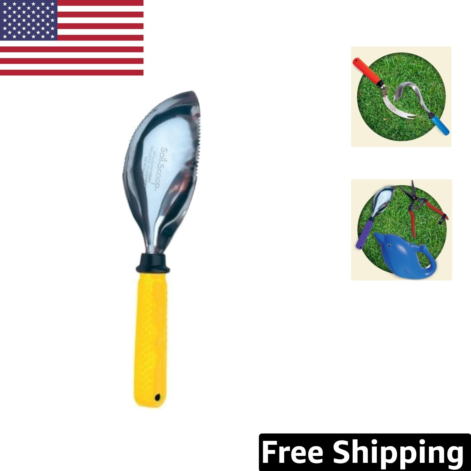 USA-Made Stainless Steel Soil Scoop – Lightweight & Ergonomic Yellow Handle