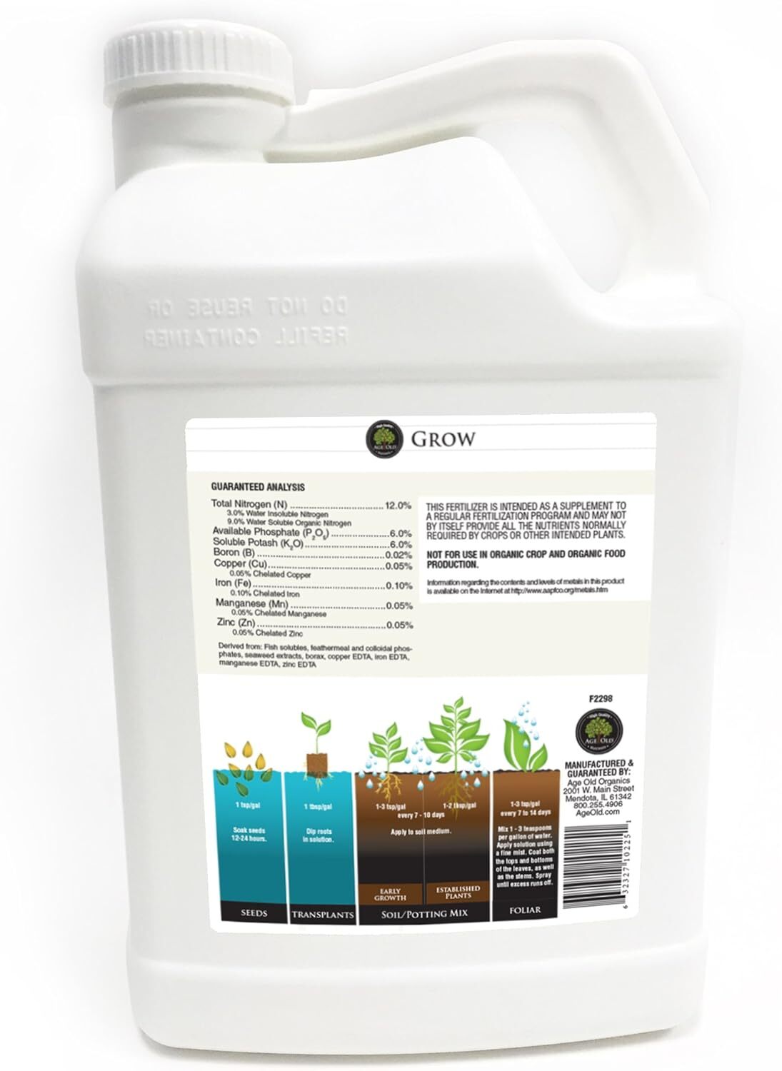 Age Old GROW 12-6-6 Natural Based Liquid Fertilizer, 2.5-Gallon