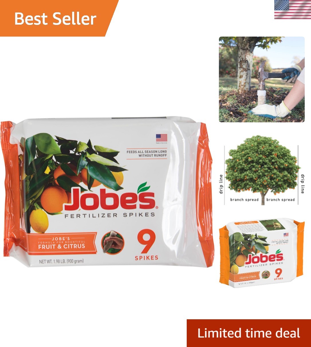 Jobe’s Slow Release Fertilizer Spikes for Vibrant Fruit & Citrus Trees, 9 Count