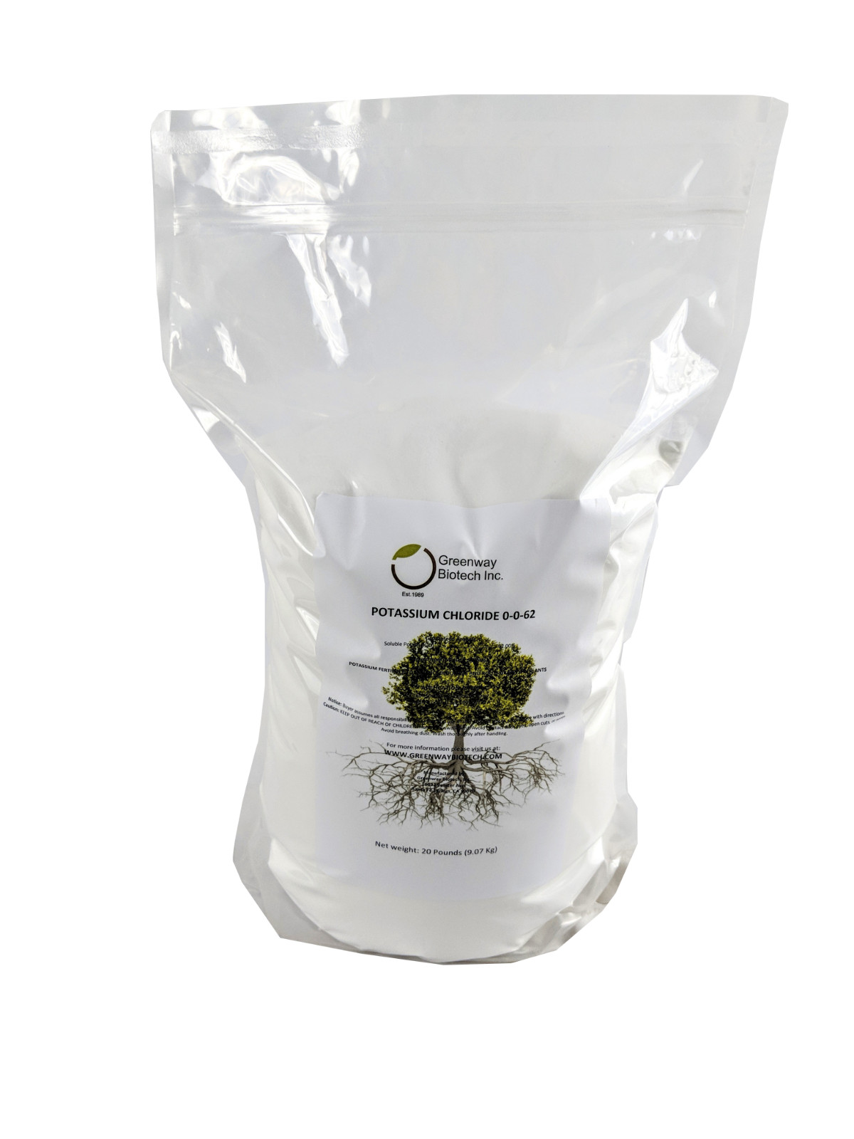 Potassium Chloride 0-0-62 Muriate of Potash Water Soluble Fertilizer 20 Pounds