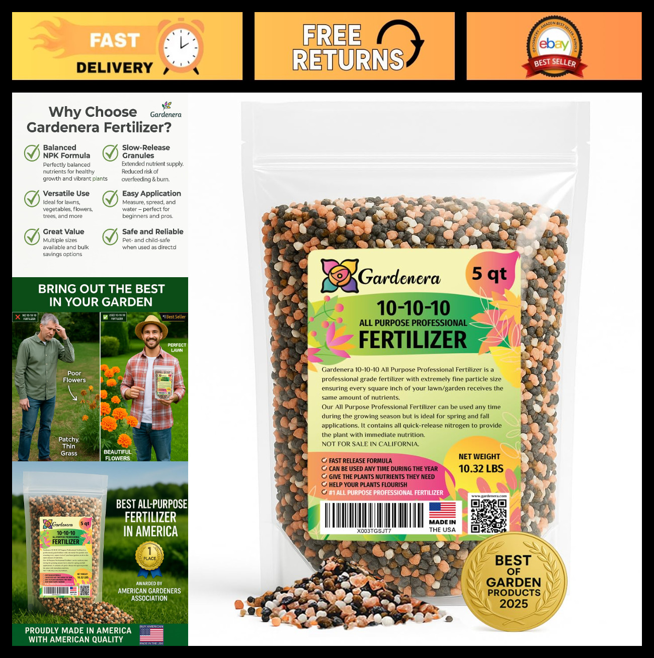 10-10-10 All Purpose Slow Release Plant Fertilizer for Fruits, Vegetables & Flow
