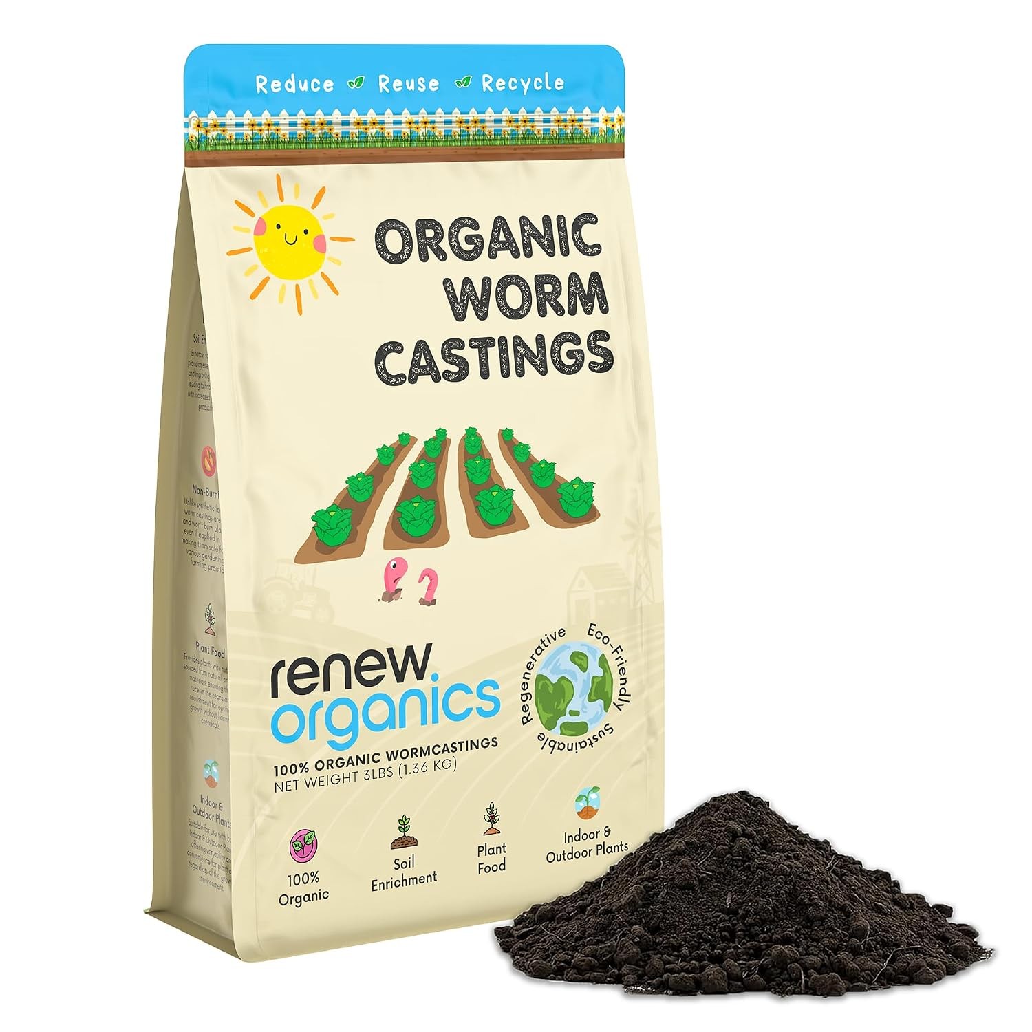 100% Organic Worm Castings (3lbs) – Earthworm Fertilizer & Soil Amendment for In