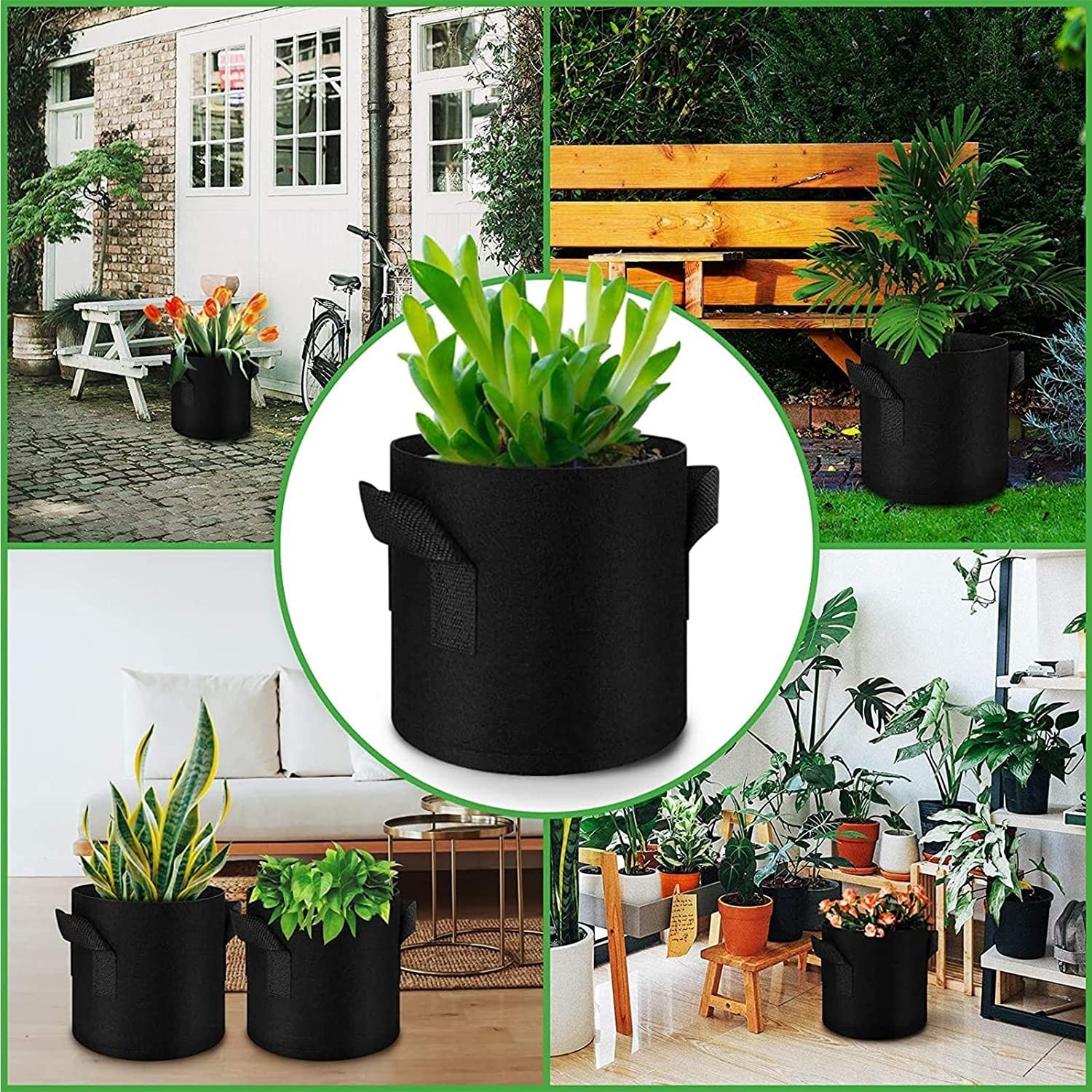 Plant Grow Bags 10 Gallon 5 Packs Planter Pot, Thickest Aeration 300G Non-Wov…