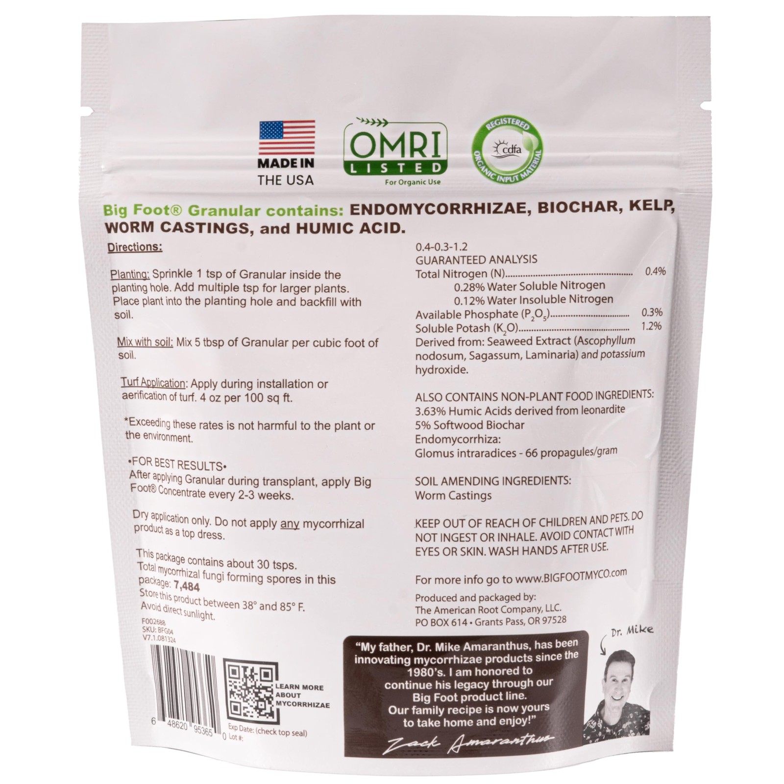 Big Foot Mycorrhizae – Double Your Plant Size, Easy to Use, Made in USA, Treats