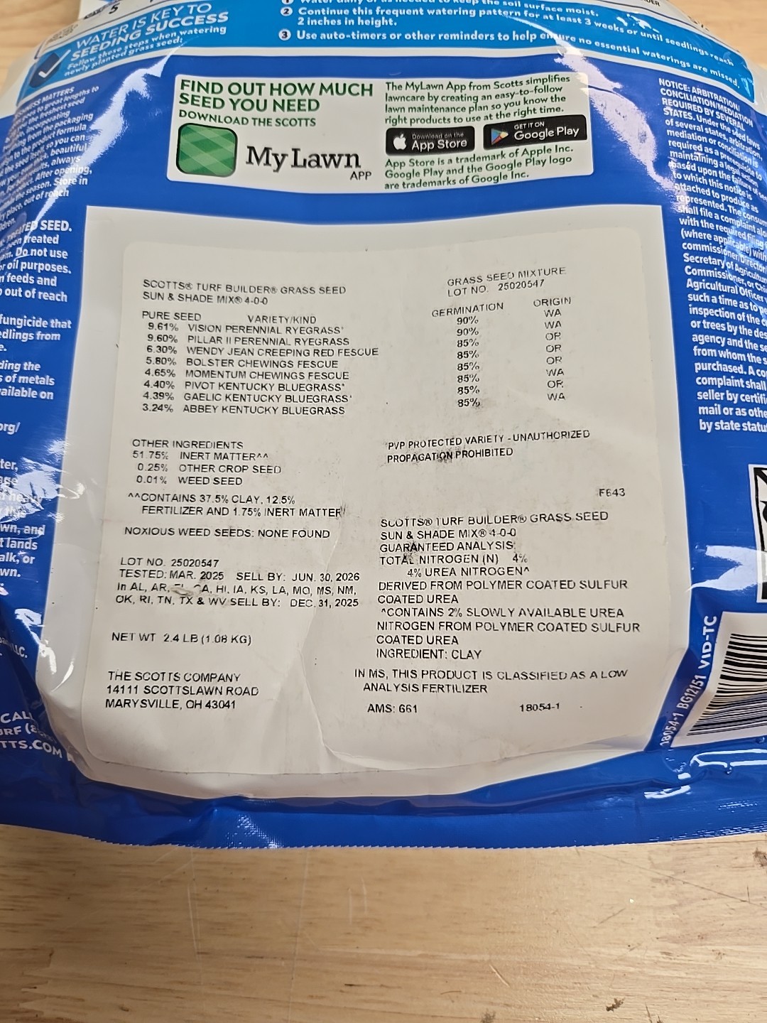 Scotts Turf Builder Grass Seed Sun Shade Mix 2.4lb Fertilizer Lawn Soil Improver