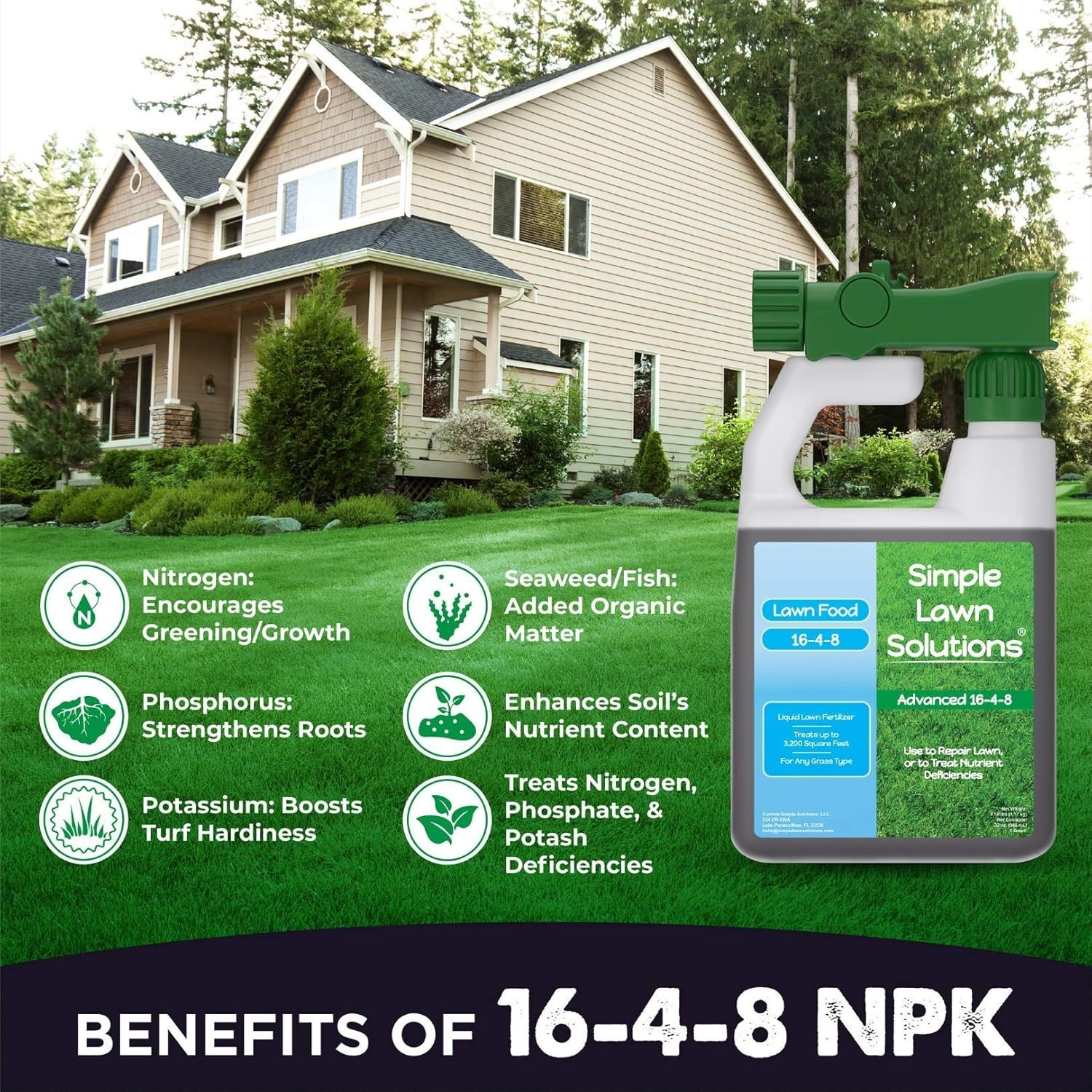 Spring Summer Lawn Fertilizer 16-4-8 Liquid 32oz Easy Spray
