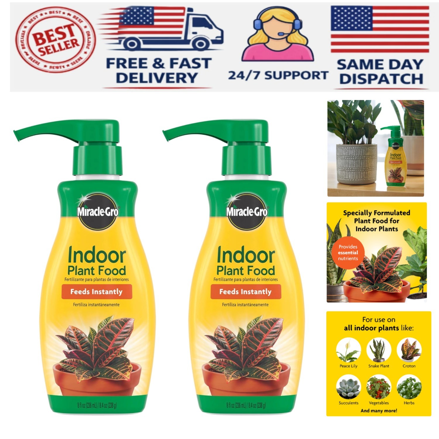 8 oz Bottles of Liquid Plant Food – Nourishes Indoor Plants Including Vegetables