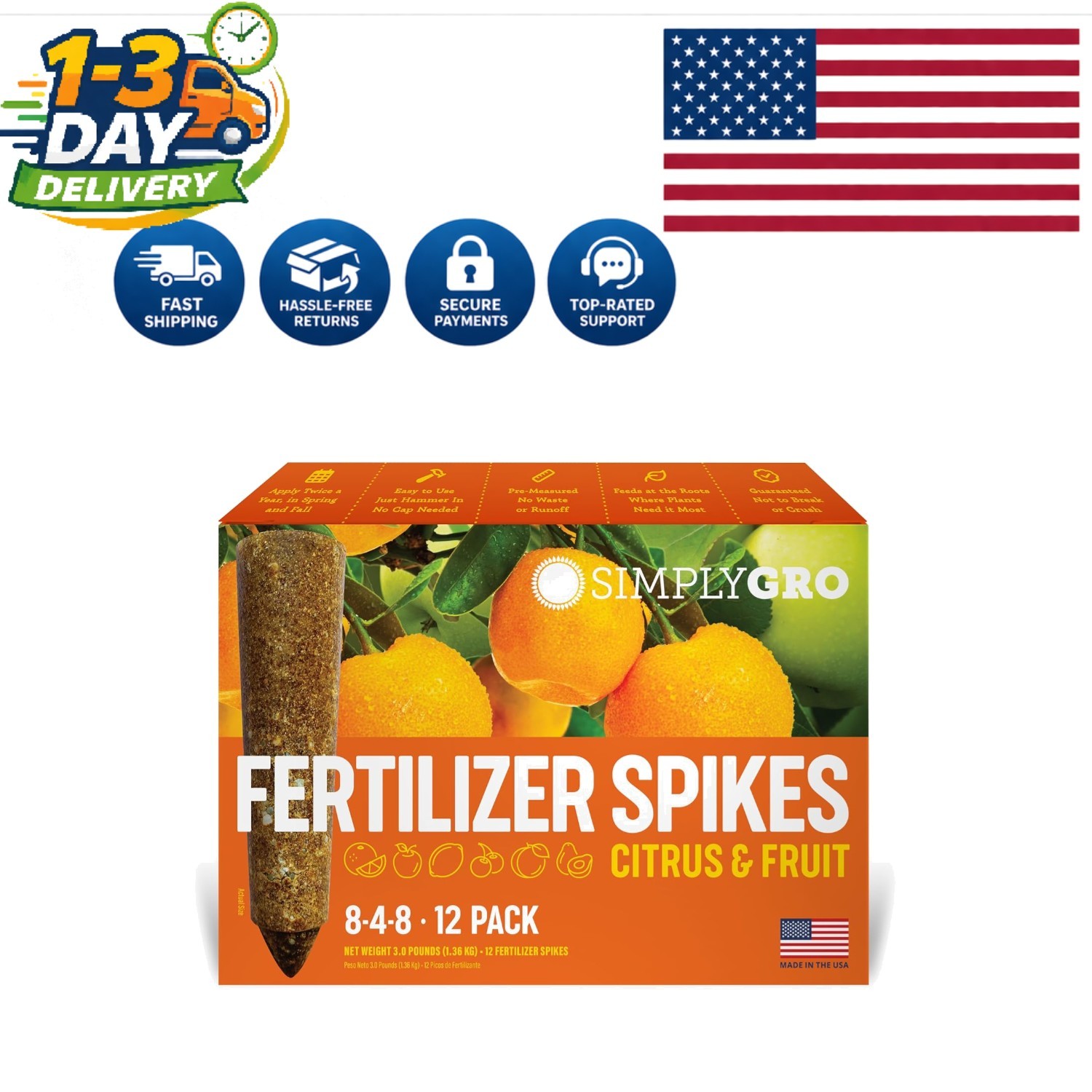 Innovative Nutrient-Rich Fertilizer Spikes for Citrus & Berry Plants – 12 Spikes