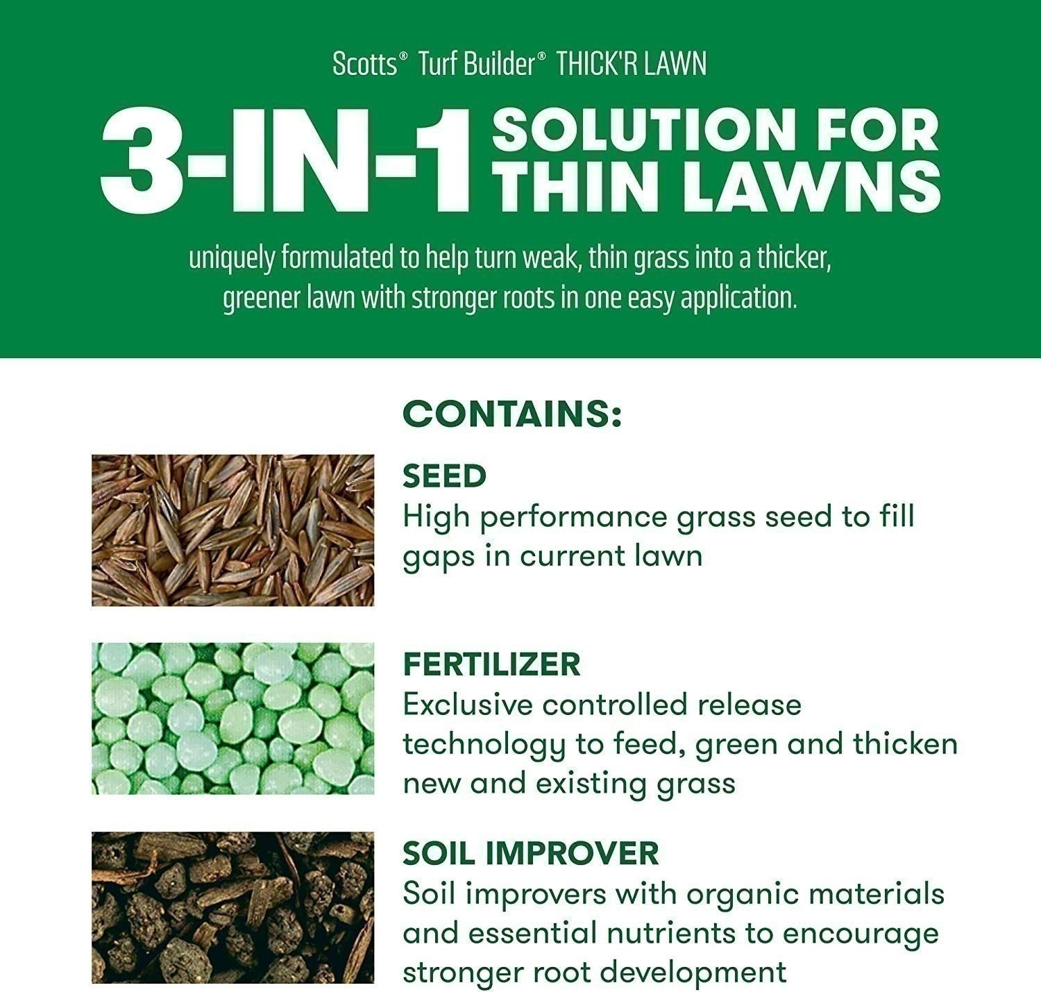 Scotts Turf Builder Thick’R Lawn Sun and Shade, 3-in-1 Solution for Thin Lawns