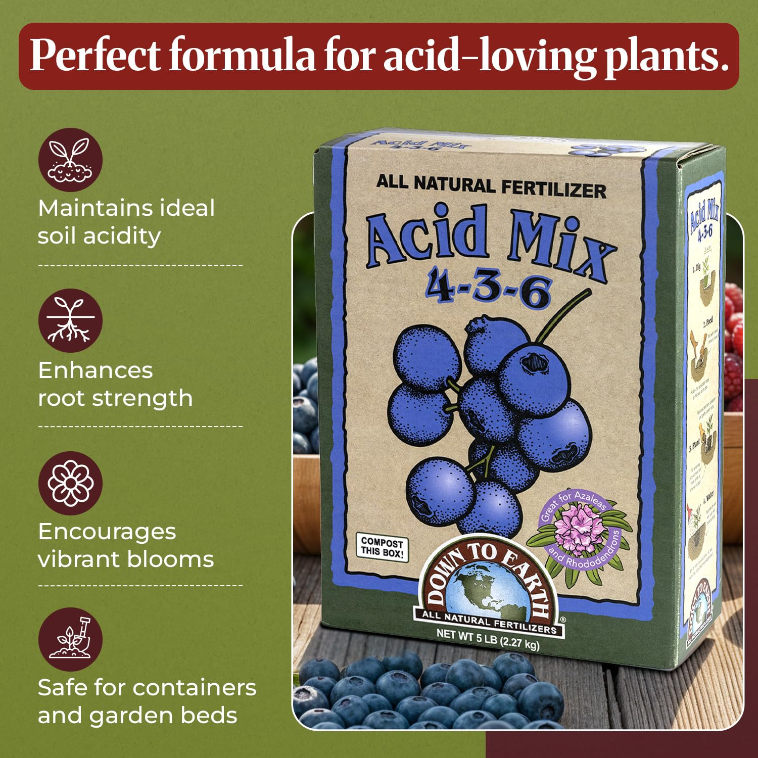 Down to Earth Organic Acid Mix 4-3-6 & Fruit Tree Fertilizer 6-2-4 Bundle | Nou