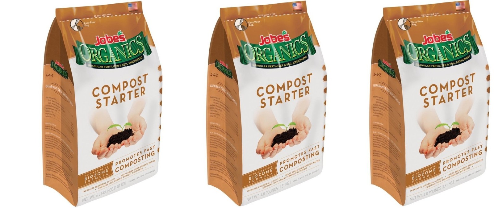 Organic Compost Starter 4-4-2 for Gardening – 3 Pack (4 lb Bags)