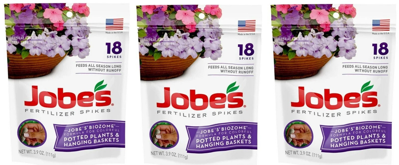 Jobe’s 06105 18 Count 8-9-12 Potted & Hanging Plant Fertilizer Spikes – 3 Pack