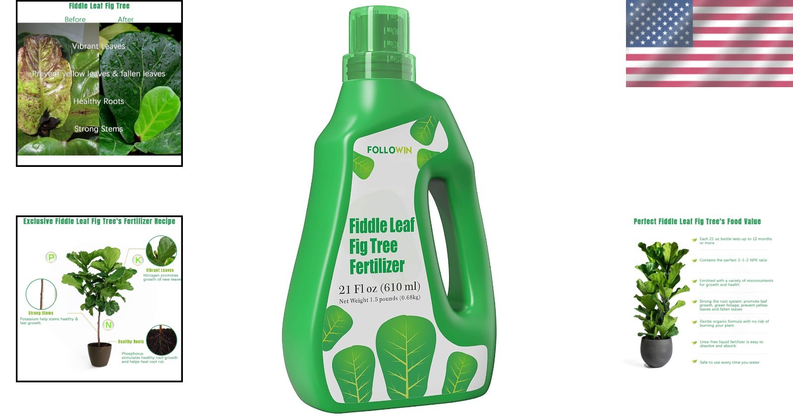 Fiddle Leaf Fig Care: Nutrition Booster with 7 Micronutrients, 21 oz Size