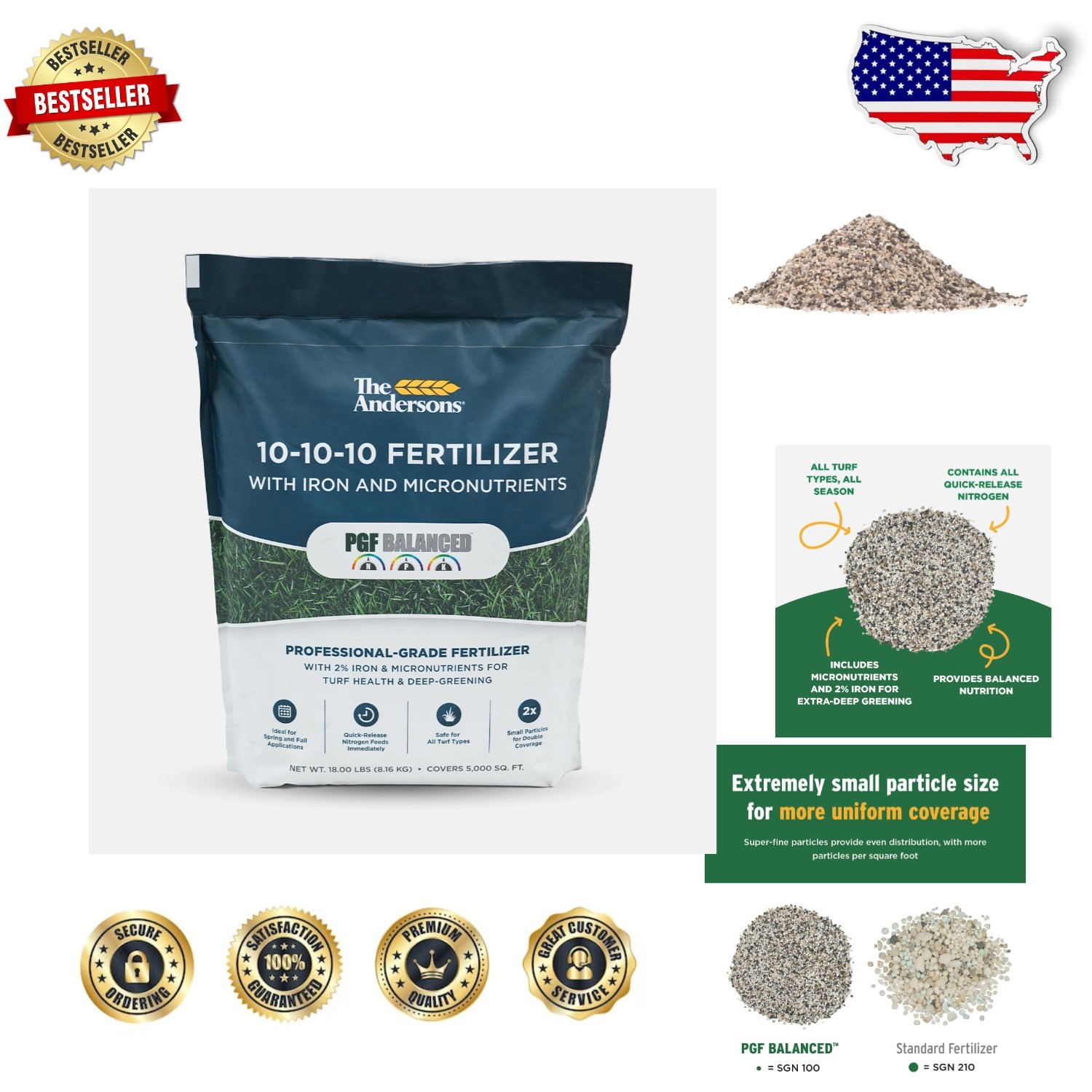 Professional PGF 10-10-10 Fertilizer Granules 5000 sq ft Green Lawn Garden