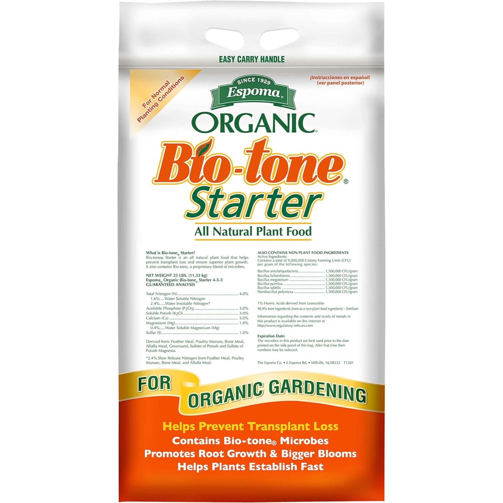 Espoma Organic Bio-tone Starter All-Natural Plant Food, 25 lb Bag