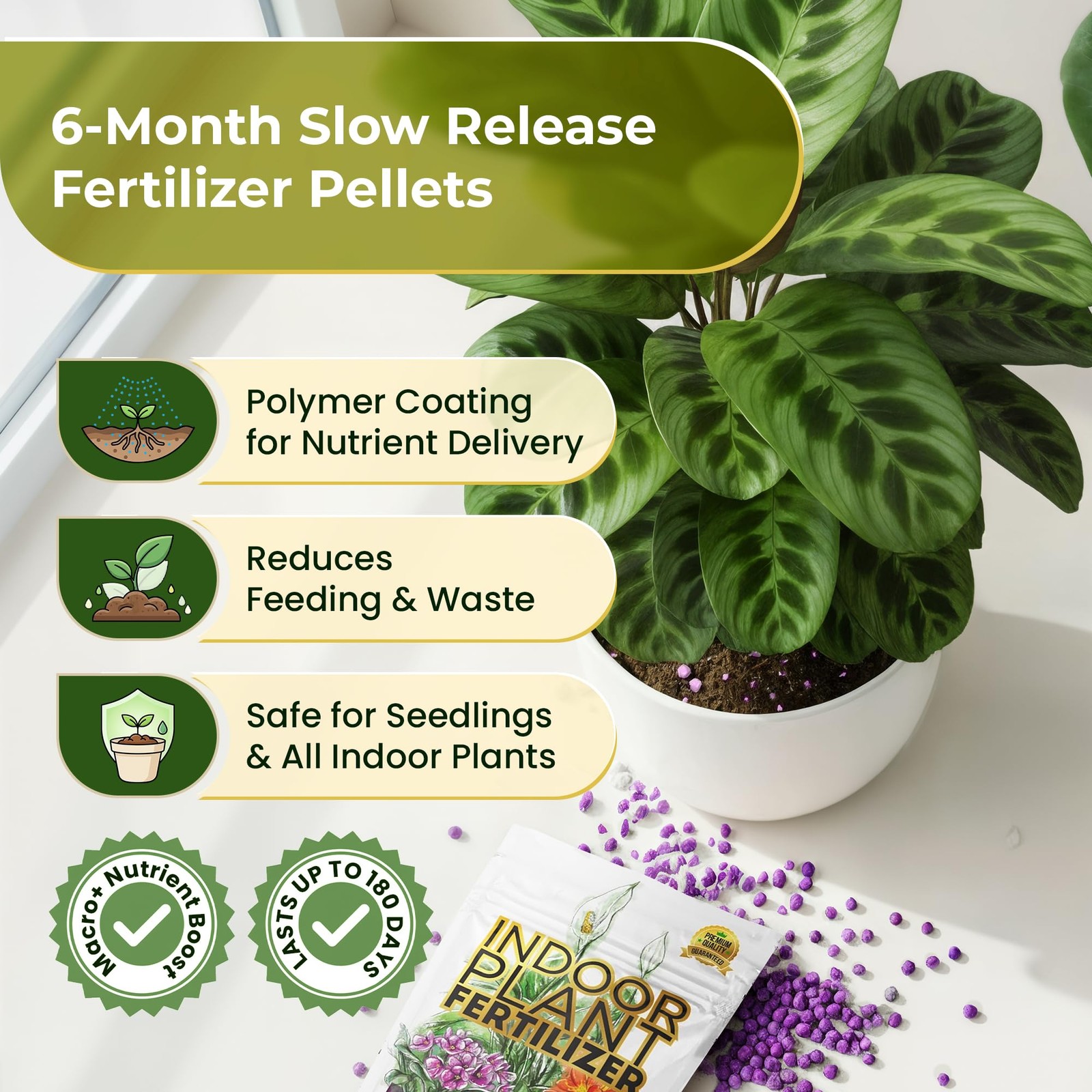 Indoor Plant Fertilizer Pellets 18-6-8 Slow Release Macro+ Formula 5.2 oz Bag