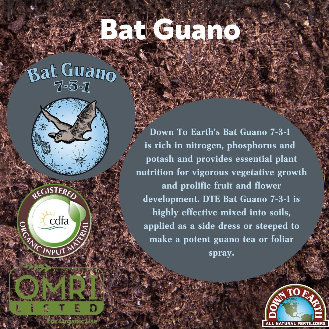 Down to Earth Organic Bat Guano Fertilizer Mix 7-3-1, 4Oz