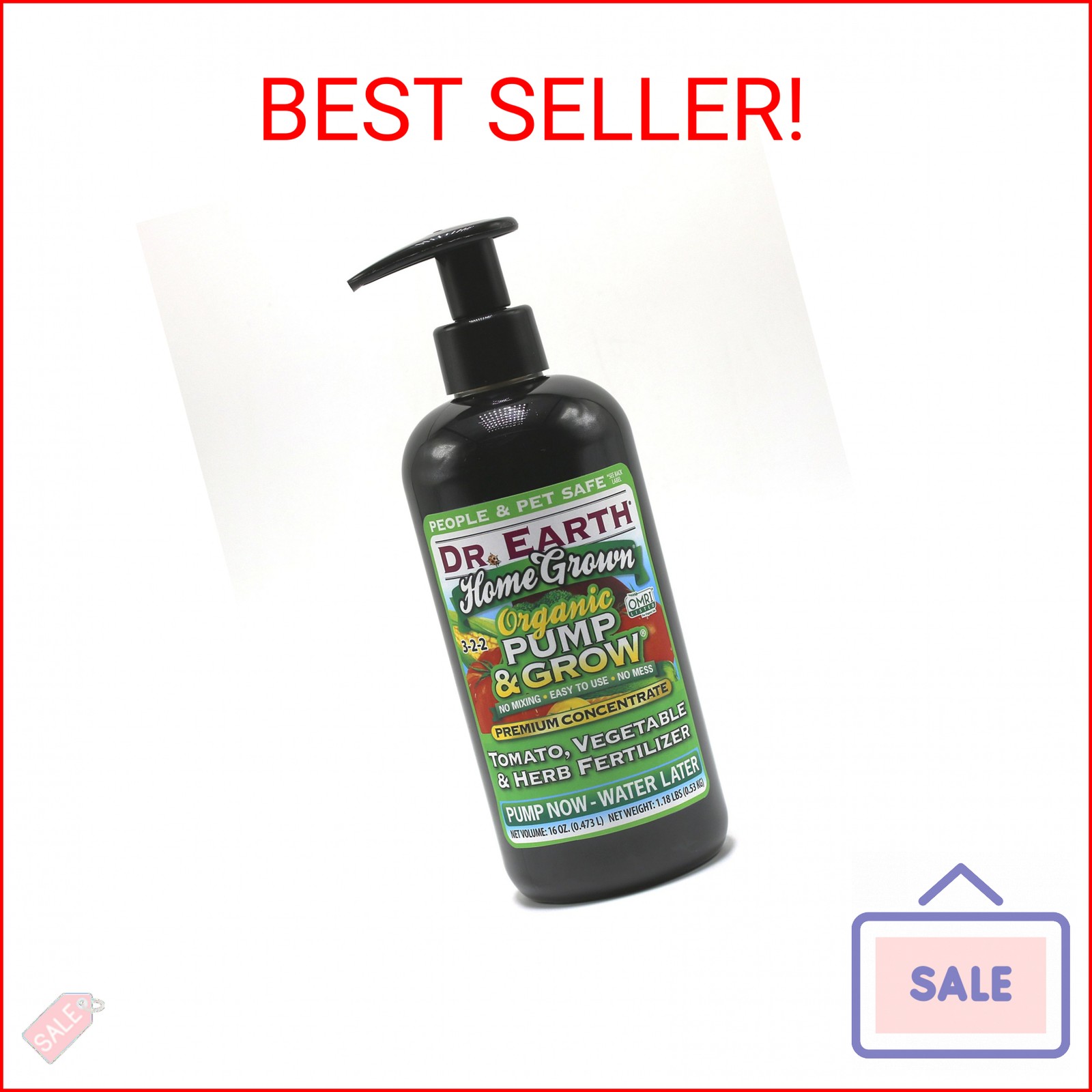 Dr. Earth 1066 Pump & Grow Home Grown Tomato, Vegetable & Herb Fertilizer 8 oz,